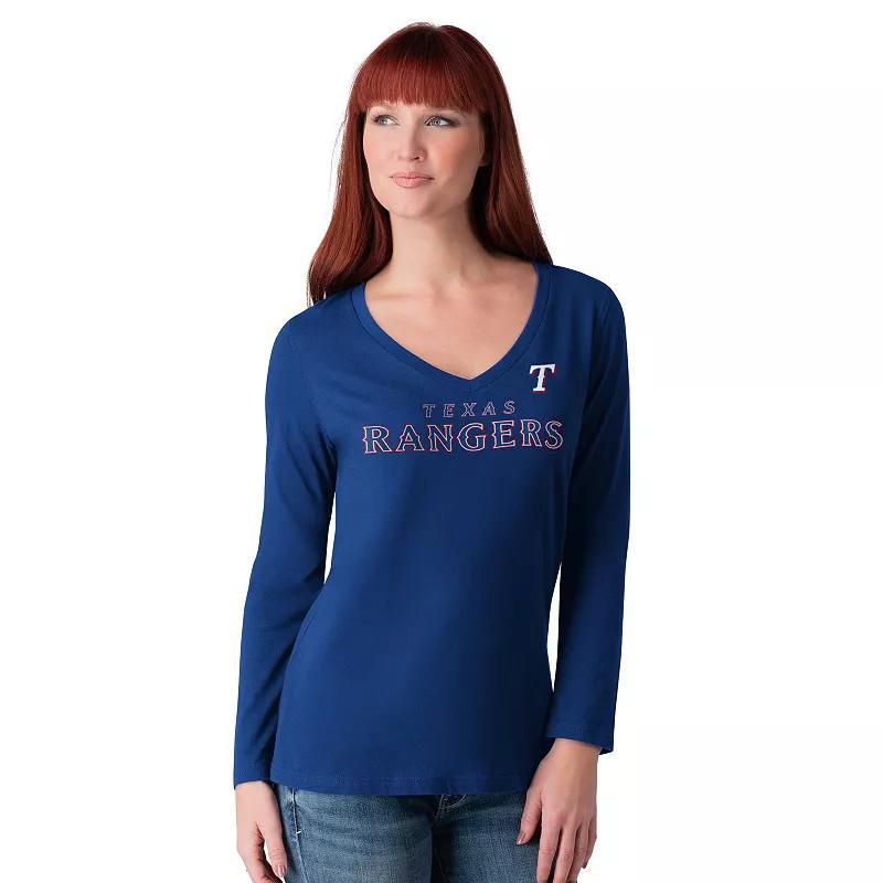 Women's G-III 4Her by Carl Banks Royal New York Giants Post Season Long Sleeve V-Neck T-Shirt,  Product Image