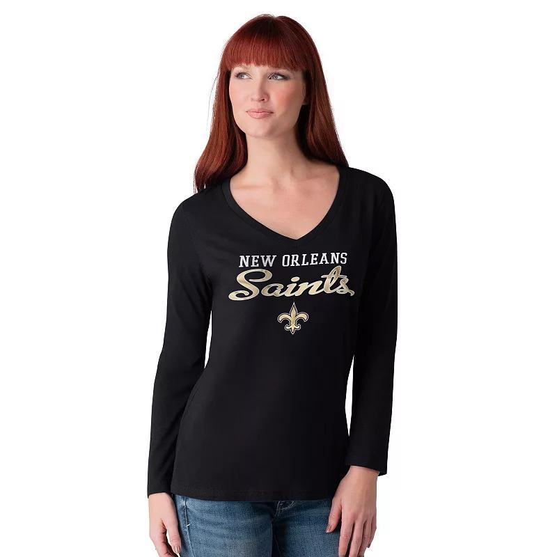 Women's G-III 4Her by Carl Banks Black San Francisco Giants Post Season Long Sleeve V-Neck T-Shirt, Size: Medium Product Image
