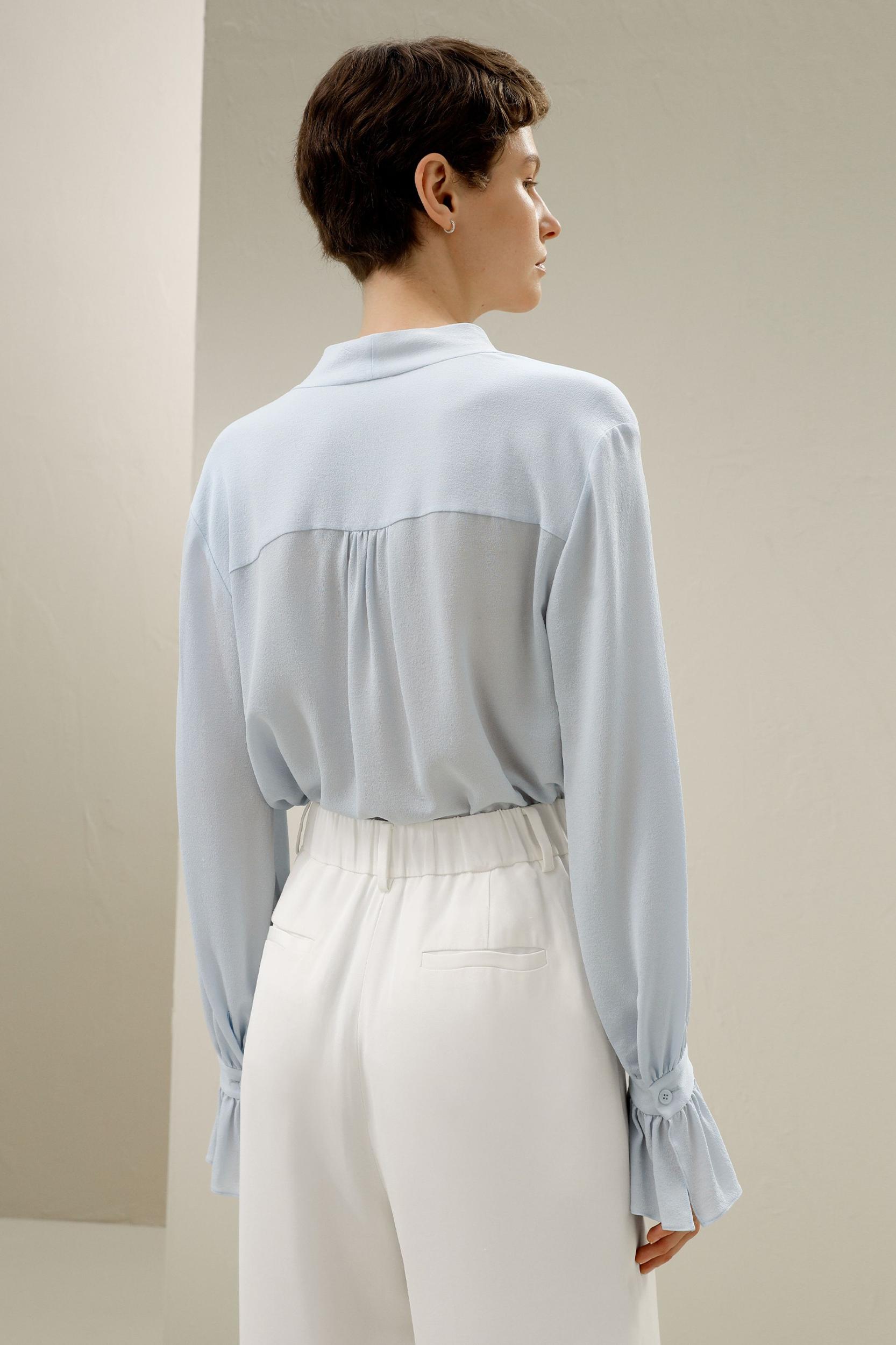 LILYSILK Womens Silk Shirt Long Sleeve Blue 100% Grade 6A Silk Lightweight Ribbon Tops XXS Product Image