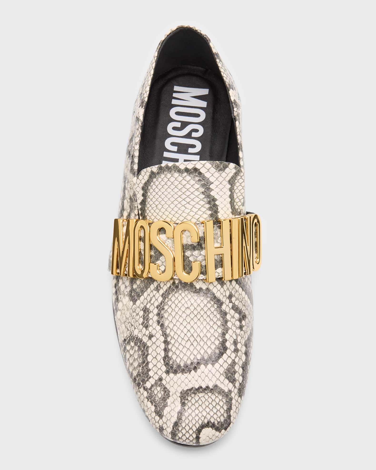Men's Maxi Lettering Snake-Print Leather Loafers Product Image