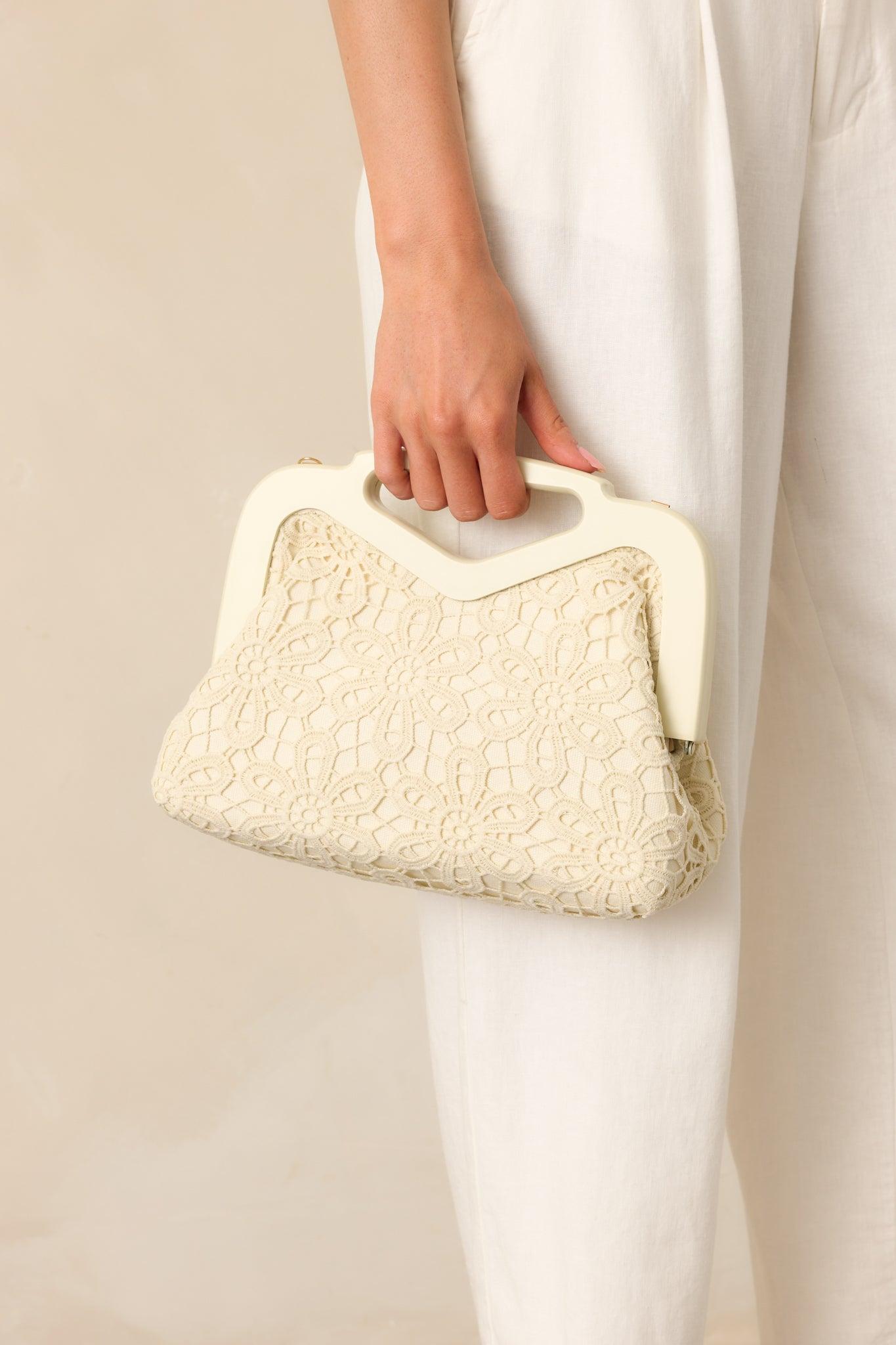 Matching The Vibe Ivory Lace Embroidered Handbag Product Image
