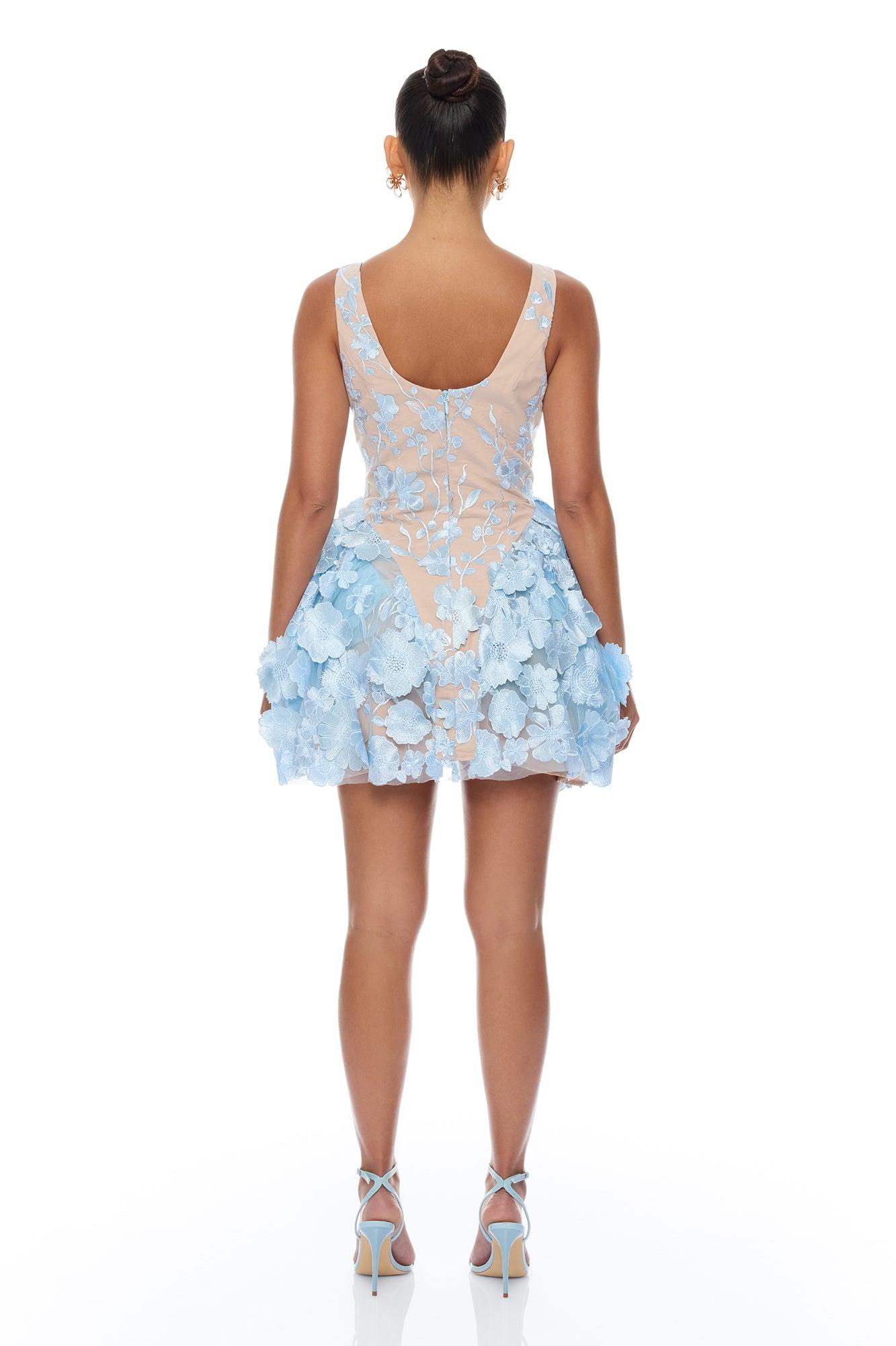 Garden Grace Floral Embroidered Mini Dress - Light Blue Female Product Image