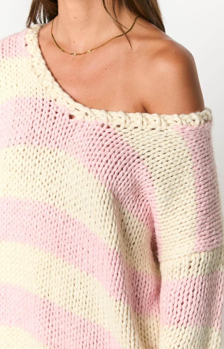 Delvey Pink Striped Chunky Knit Sweater Baby Product Image