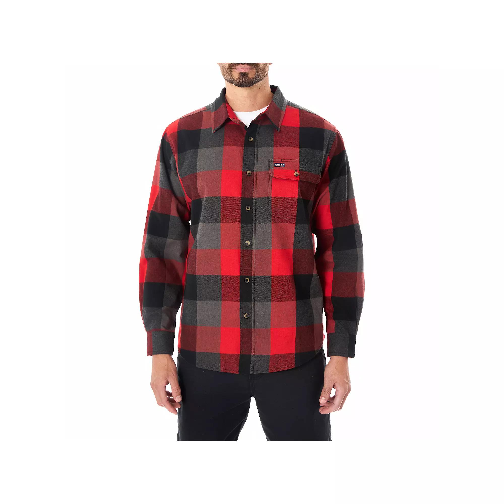 Men's Smith's Workwear Relaxed-Fit Buffalo Plaid Flannel Button-Down Shirt, Size: Medium, Blue Gray Product Image