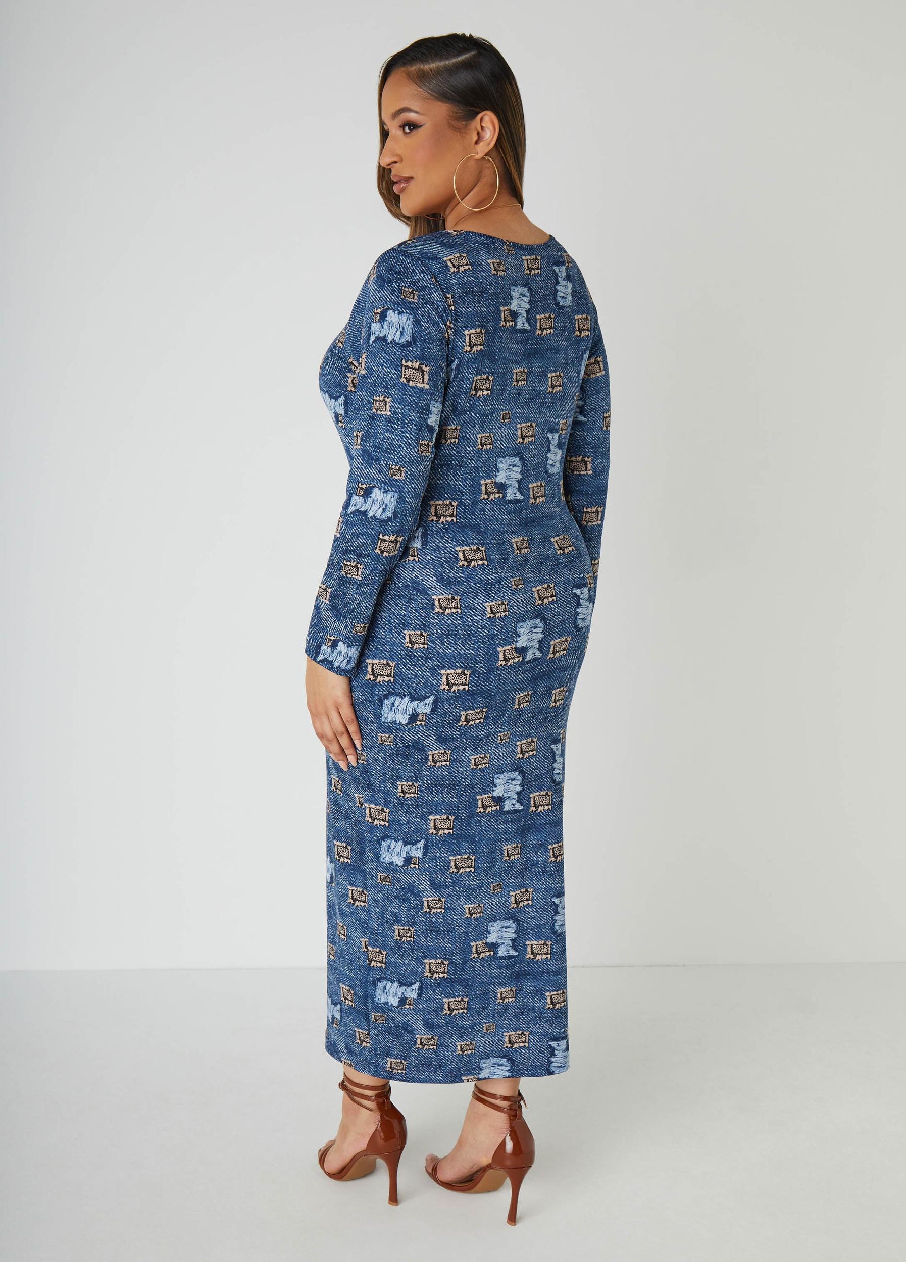 Distressed Denim Print Dress Product Image