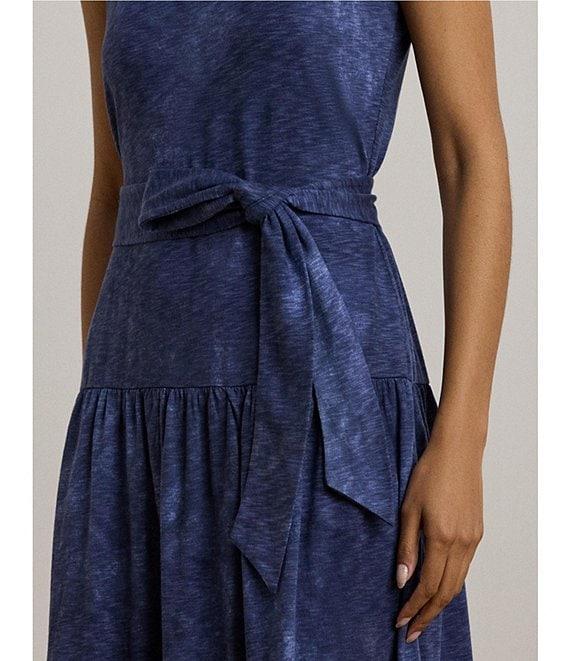 Lauren Ralph Lauren Cotton-Blend Jersey Tie Dye Scoop Neck Sleeveless Tiered Midi Dress Product Image