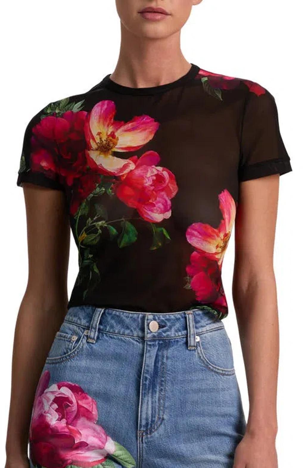ALICE AND OLIVIA Tess Floral Crew-neck T-shirt In Black Product Image