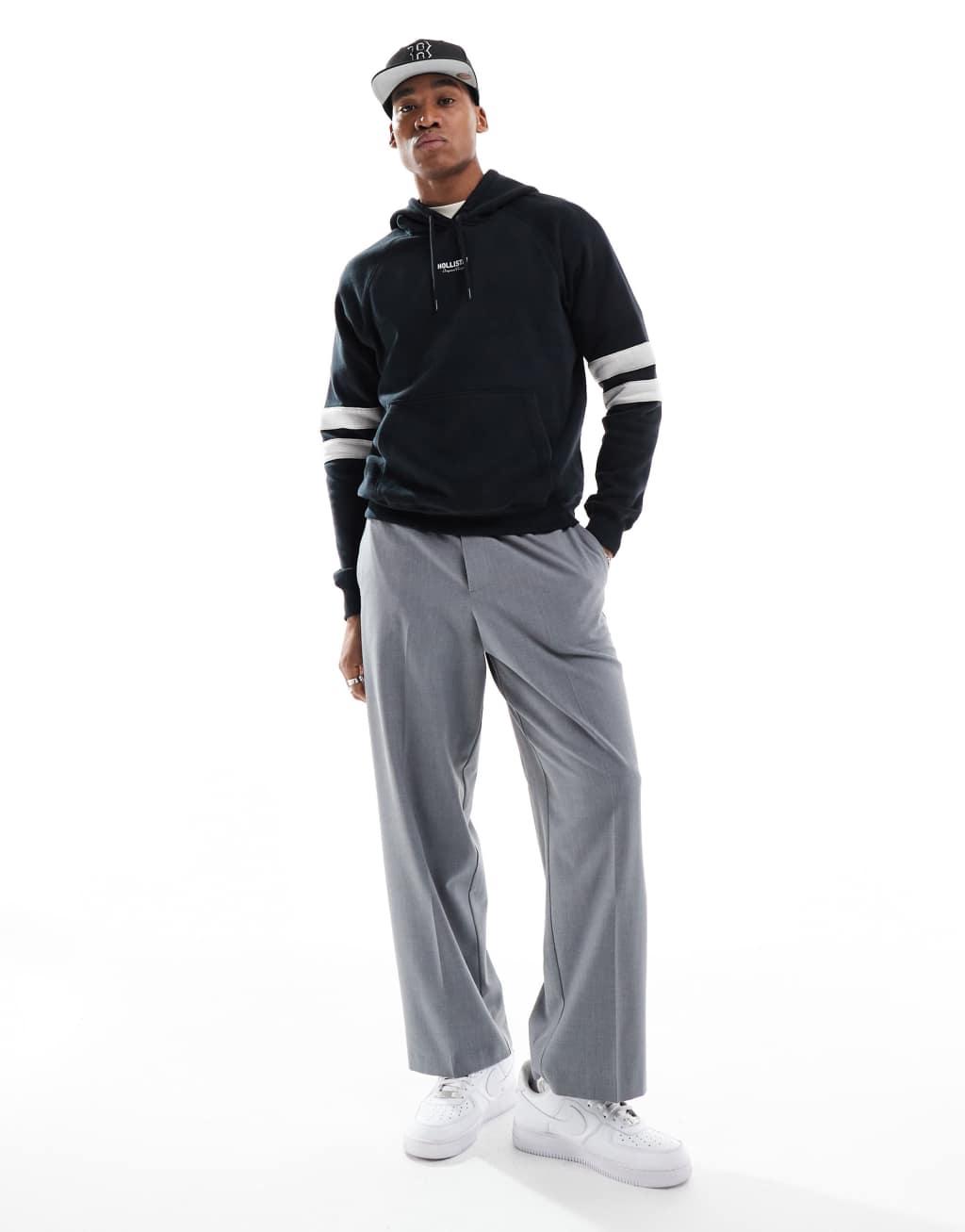 Hollister boxy varsity logo hoodie in black Product Image