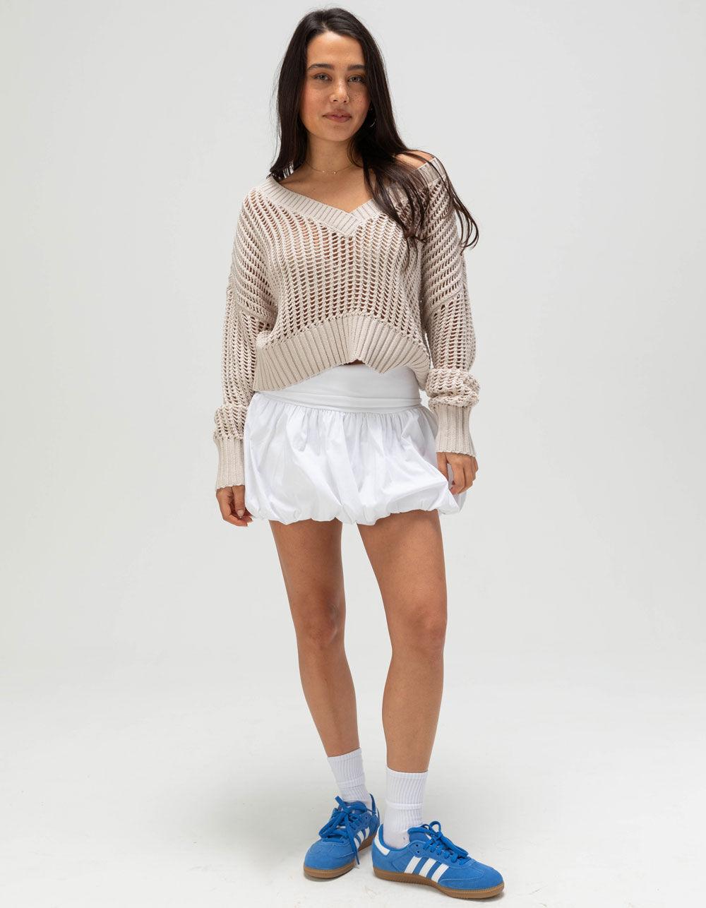 RSQ Womens Box Stitch V-Neck Sweater - OATMEAL Product Image