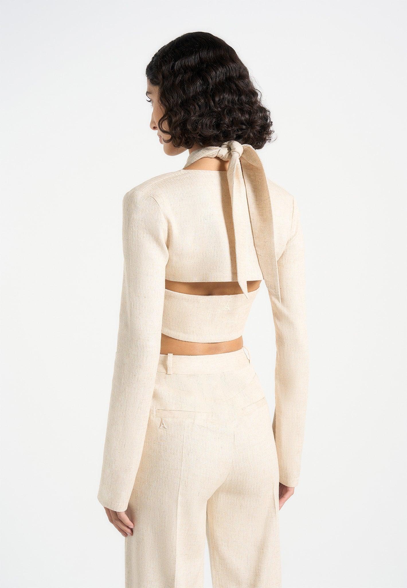 Wendy - Linen Crossover Bolero Top - Natural Female Product Image