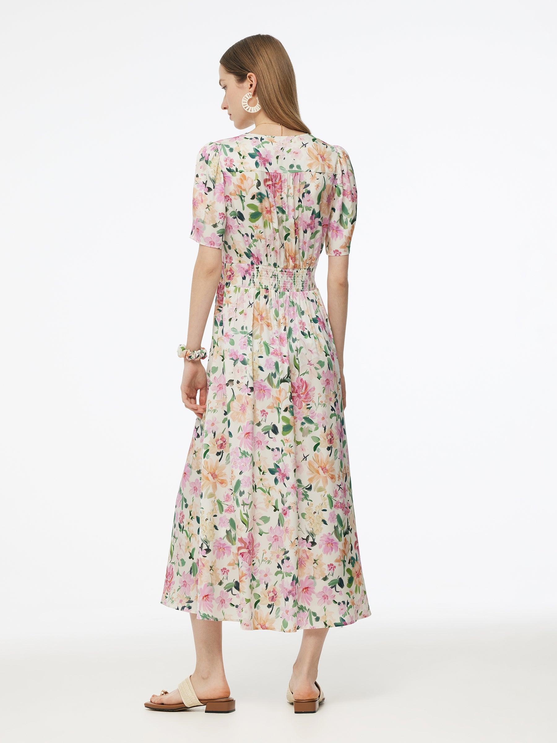 19MM Mulberry Silk Floral Print V-Neck Women Maxi Dress Product Image