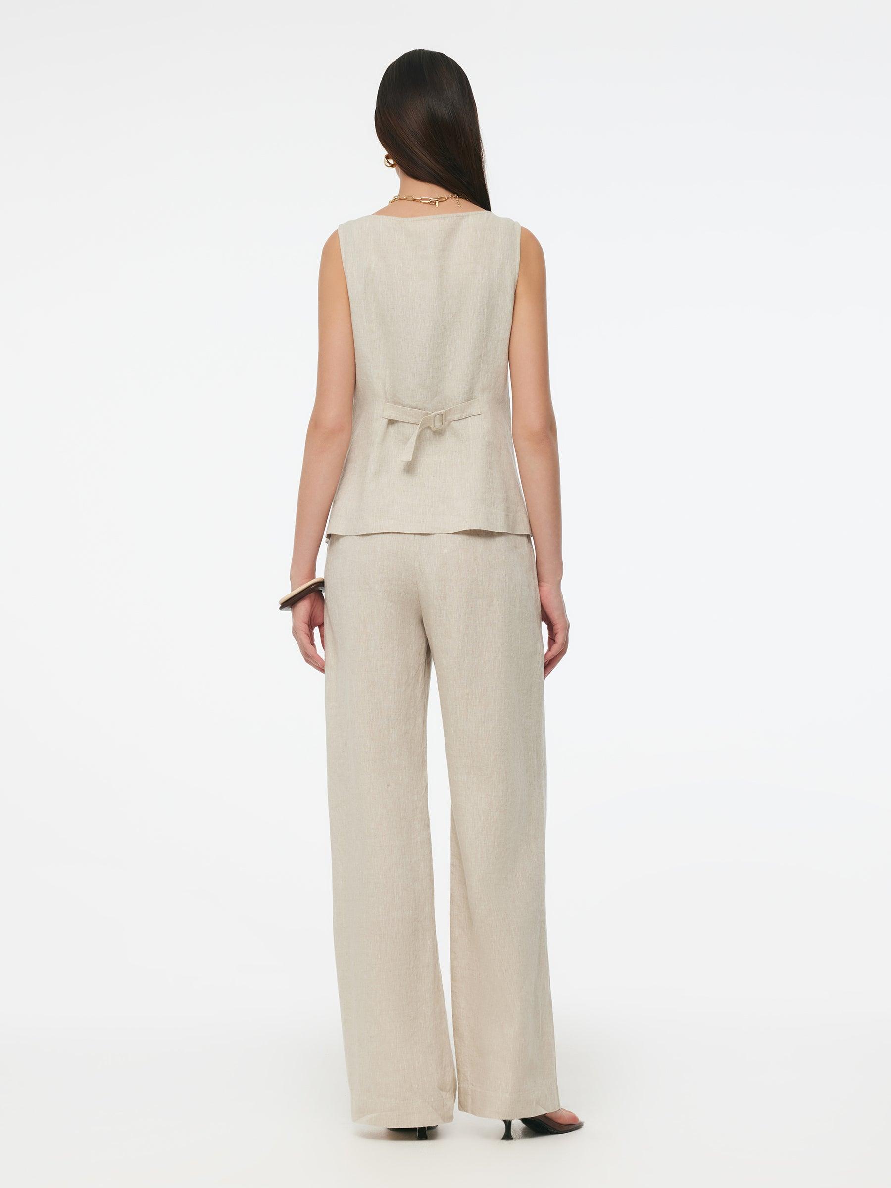 100% Linen Vest And Pants Two-Piece Set Product Image