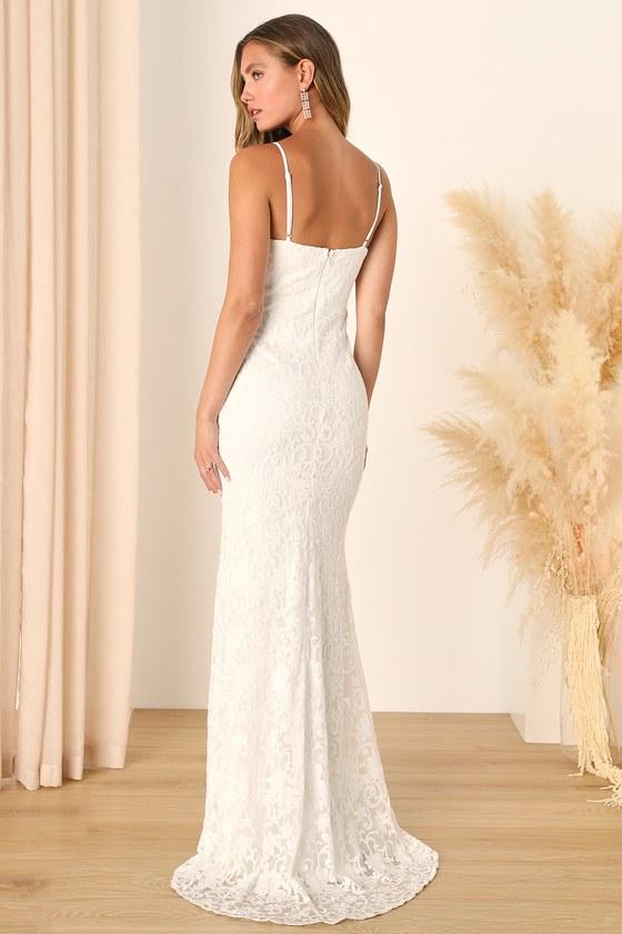 My Kind of Forever White Mesh Floral Embroidered Maxi Dress Product Image