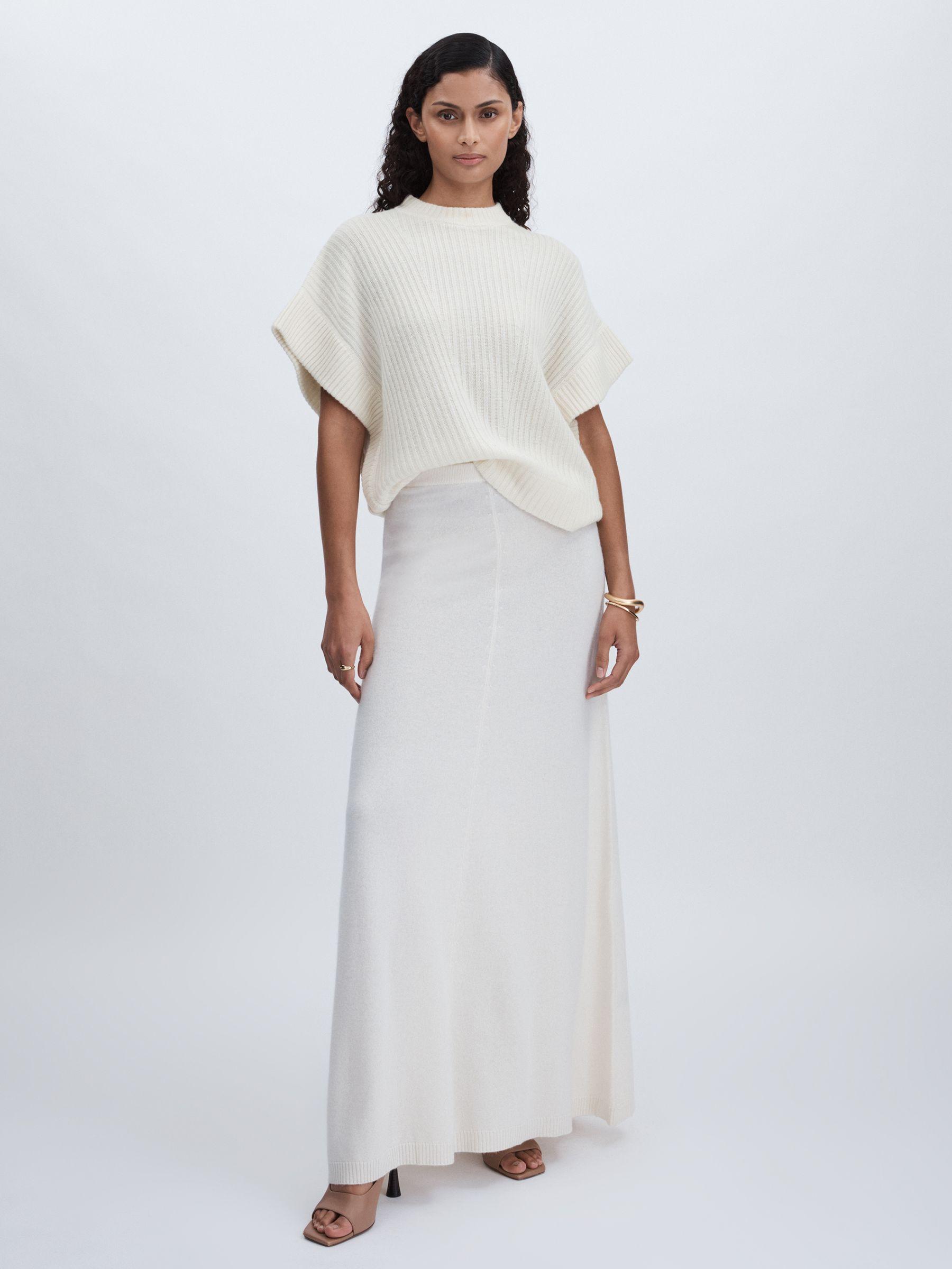 Wool Cashmere Ribbed Top in Cream Product Image