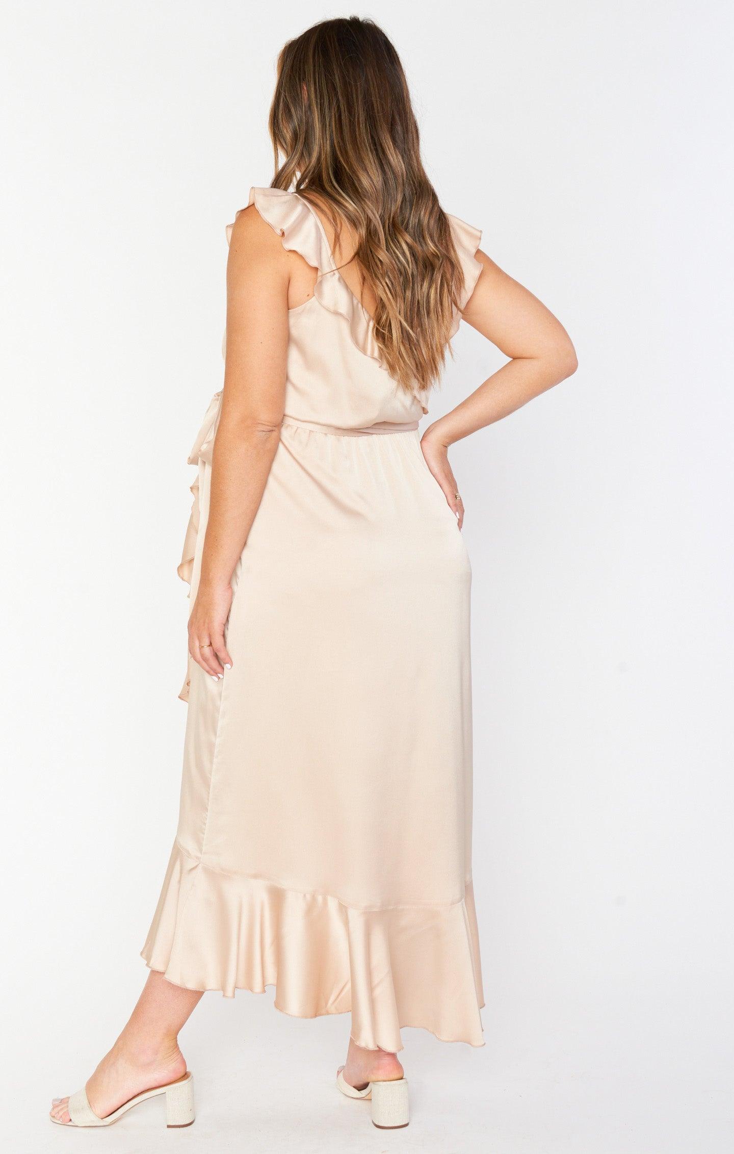 Samantha Ruffle Wrap Dress ~ Champagne Luxe Satin Product Image