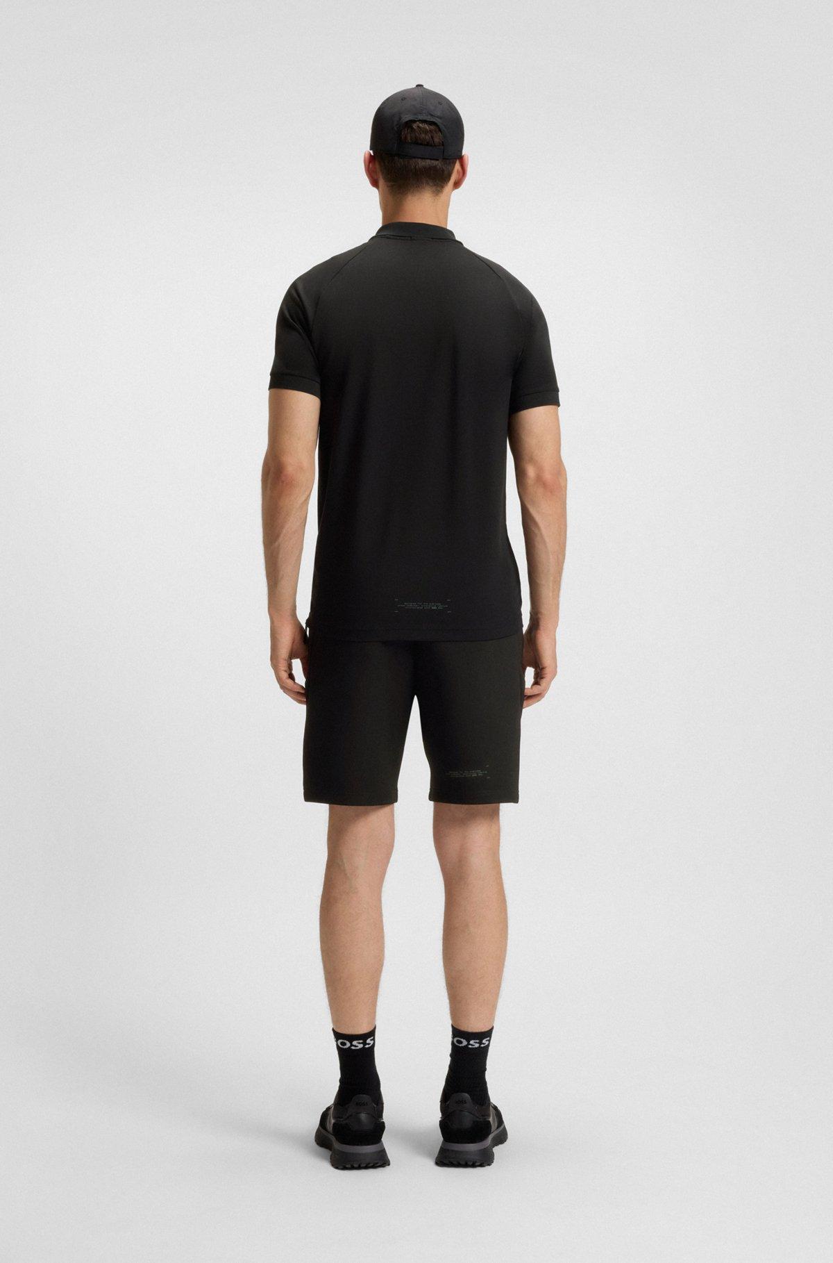 BOSS - Zip-neck polo shirt in moisture-wicking stretch cotton - Black Product Image