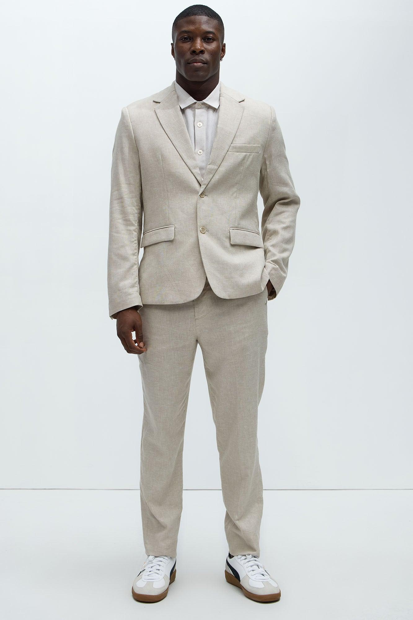 Bahamas Straight Linen Trousers - Stone Product Image