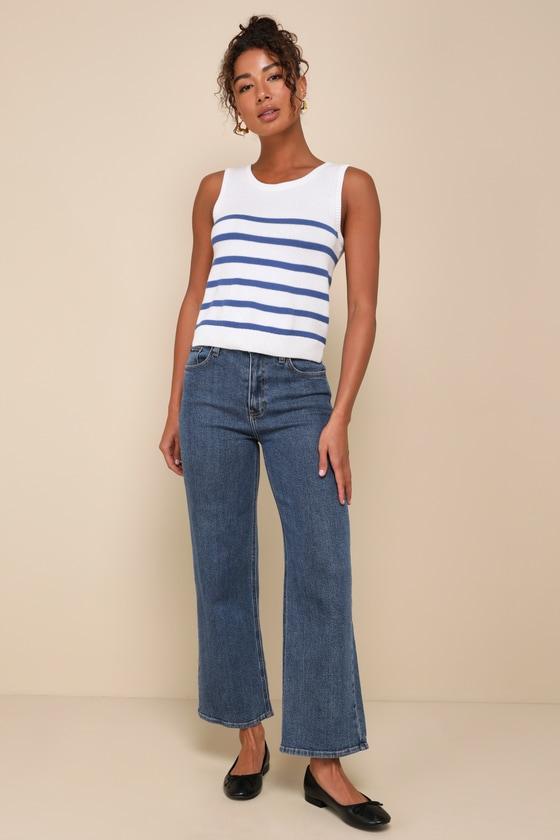 Chic Tendencies White Striped Sleeveless Sweater Top Product Image