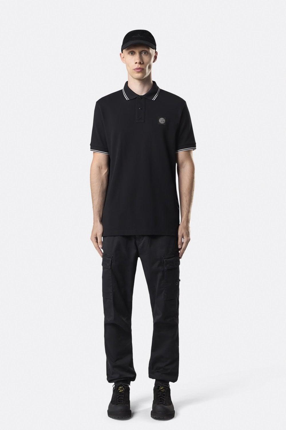 STONE ISLAND Mens Black Brand-patch Regular-fit Stretch-cotton Polo Shirt Xl Product Image