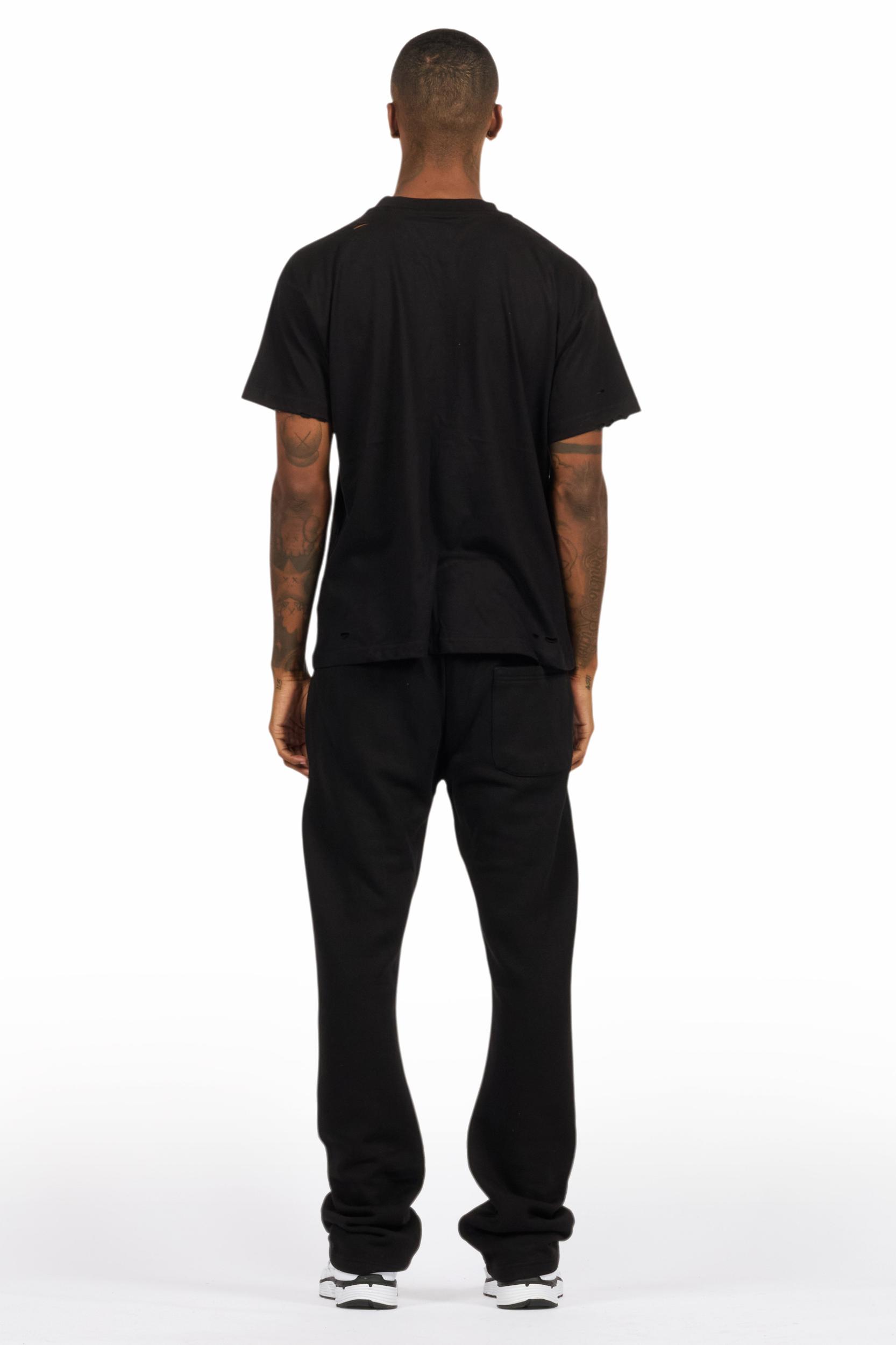 Lake Black/White Oversized T-Shirt/Stacked Track Pant Set Male Product Image