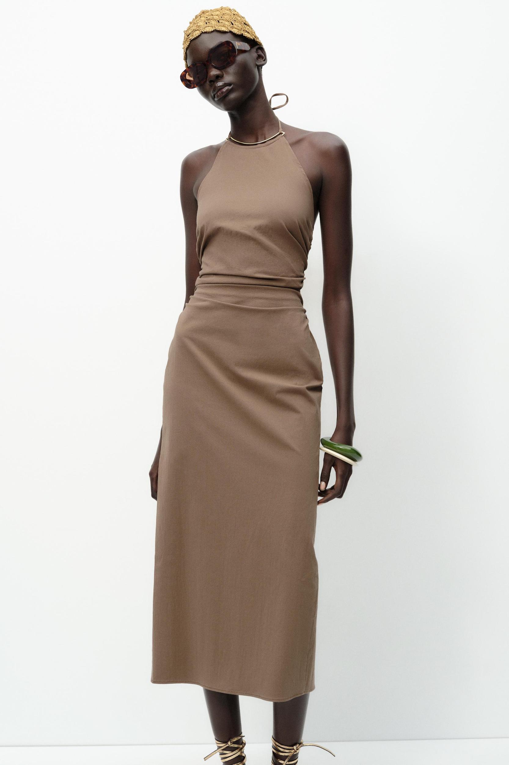 HALTER MIDI DRESS WITH TRIM Product Image
