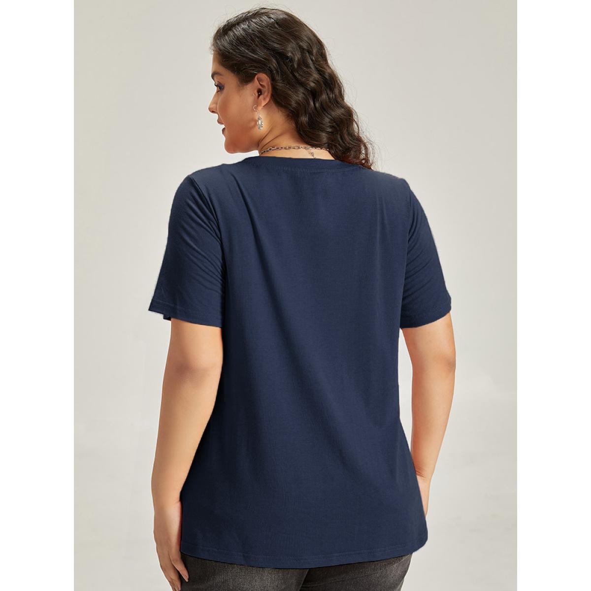 Plus Size Halloween Letter & Animals Crew Neck T-shirt Indigo Women Casual Printed Halloween Festival-Halloween T-shirts BloomChic 14-16/1X Product Image