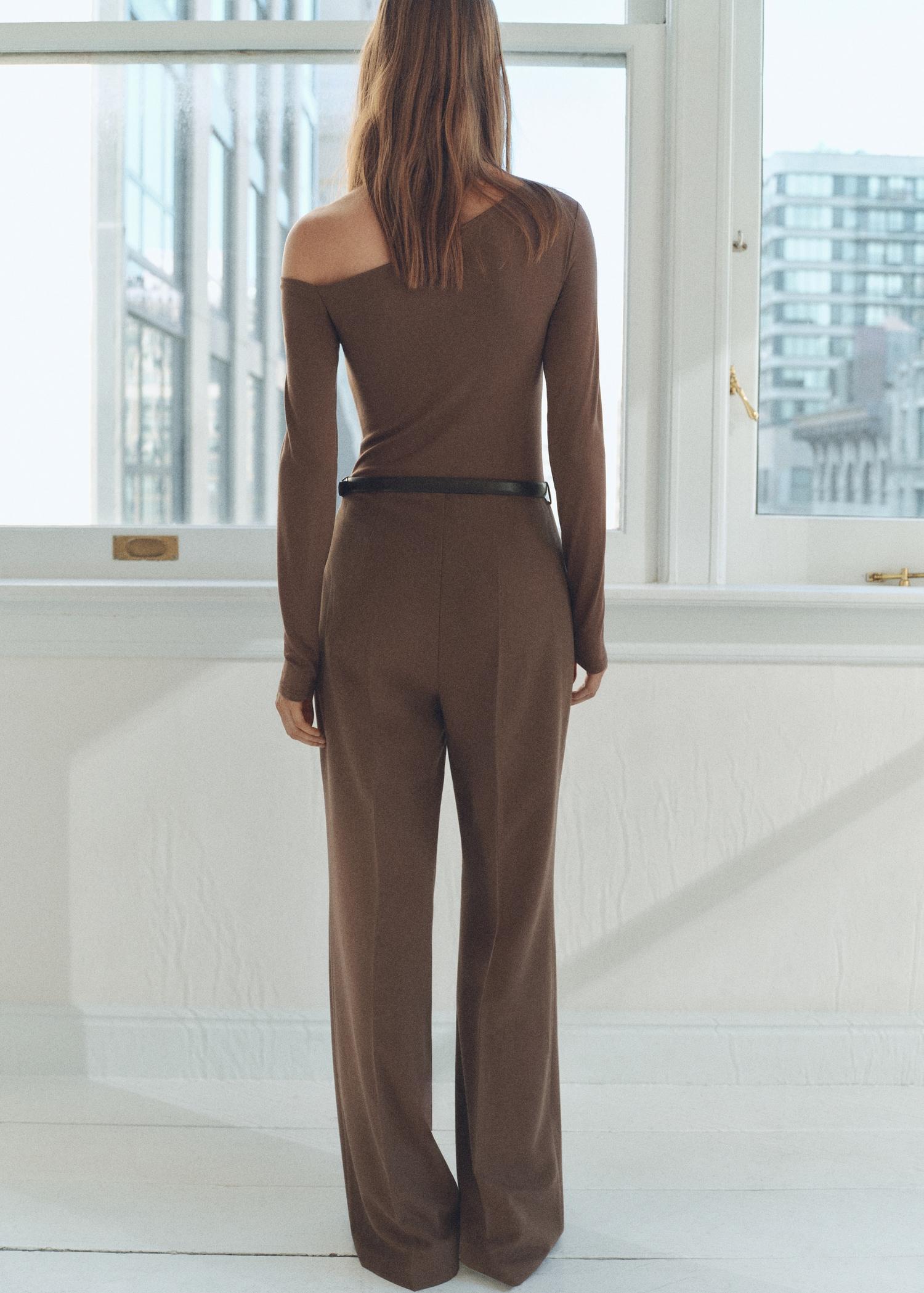 Combined-fabric jumpsuit with belt - Women | MANGO USA Product Image