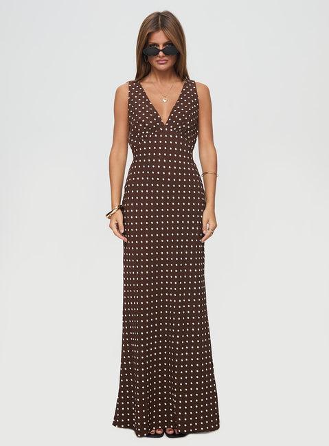 Nellie Maxi Dress Brown Polka Dot Product Image