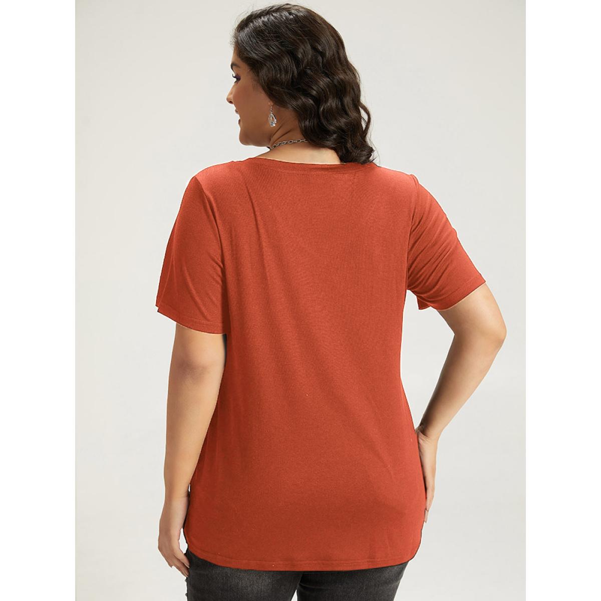 Plus Size Halloween Letter Print V Neck T-shirt Chocolate Women Casual Printed Halloween Festival-Halloween T-shirts BloomChic 12/L Product Image