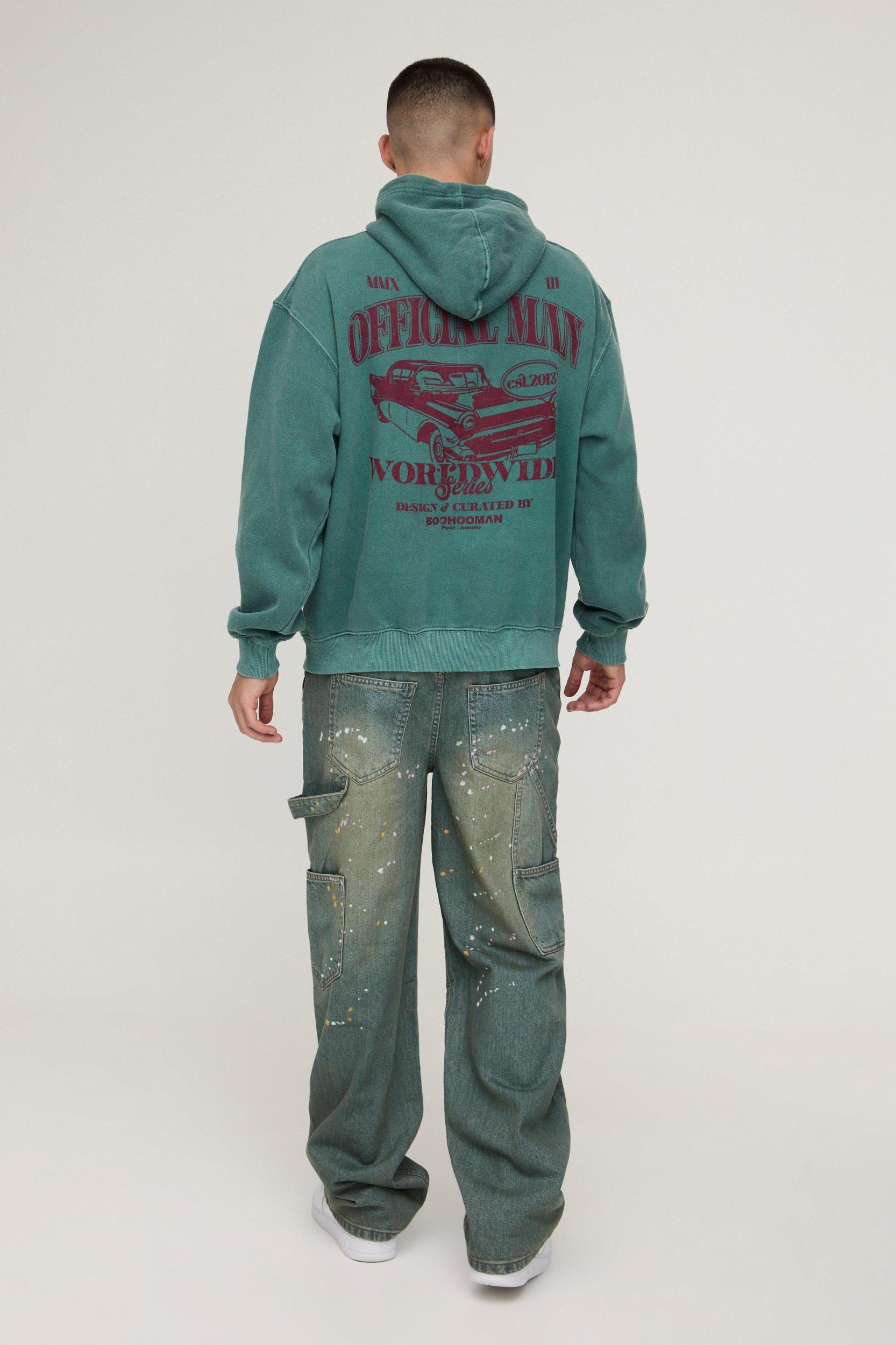 Oversized Official Car Graphic Washed Hoodie | boohooMAN USA Product Image