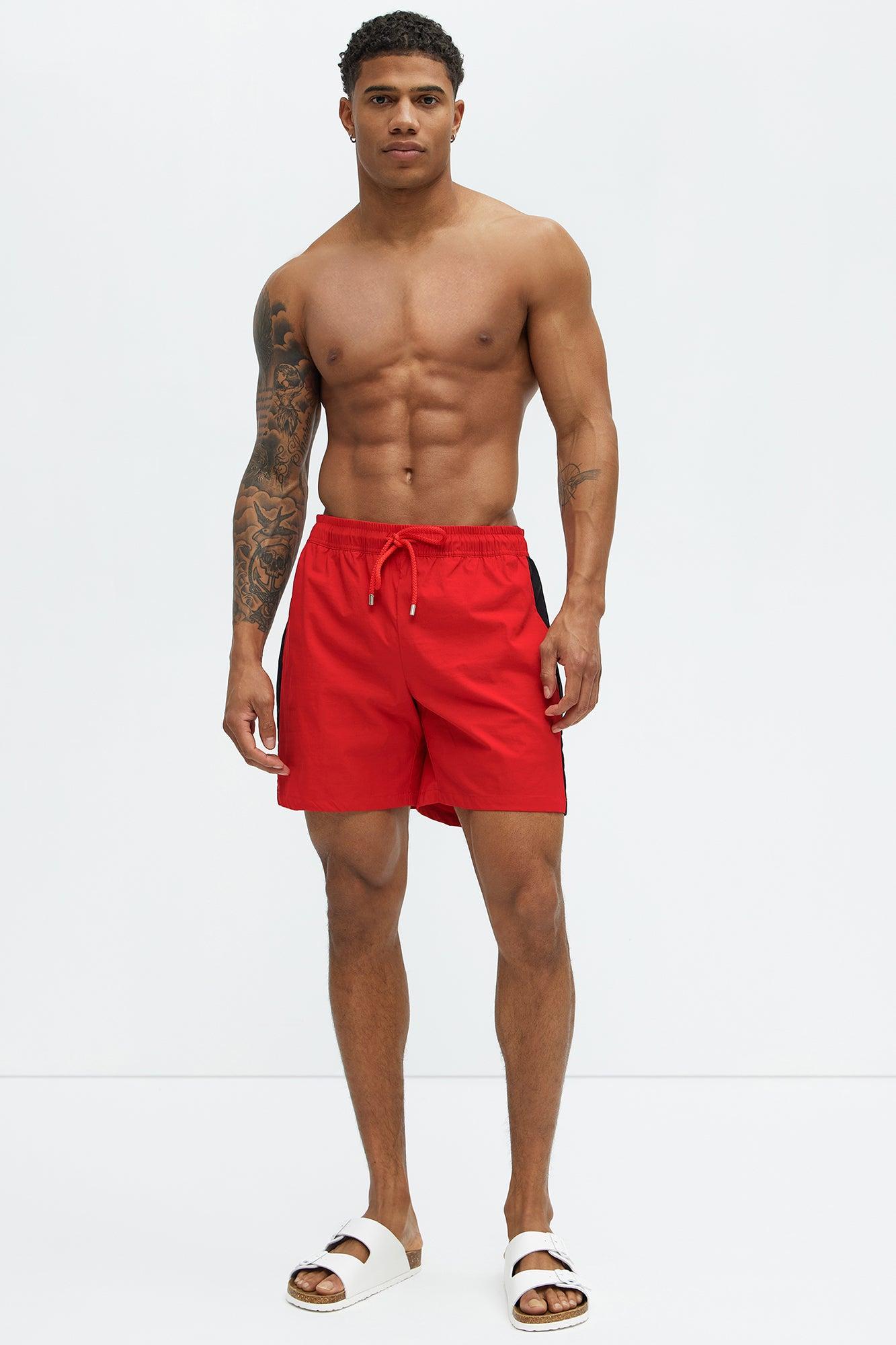Contrast On The Side Swim Classic Trunk - Red/combo Product Image