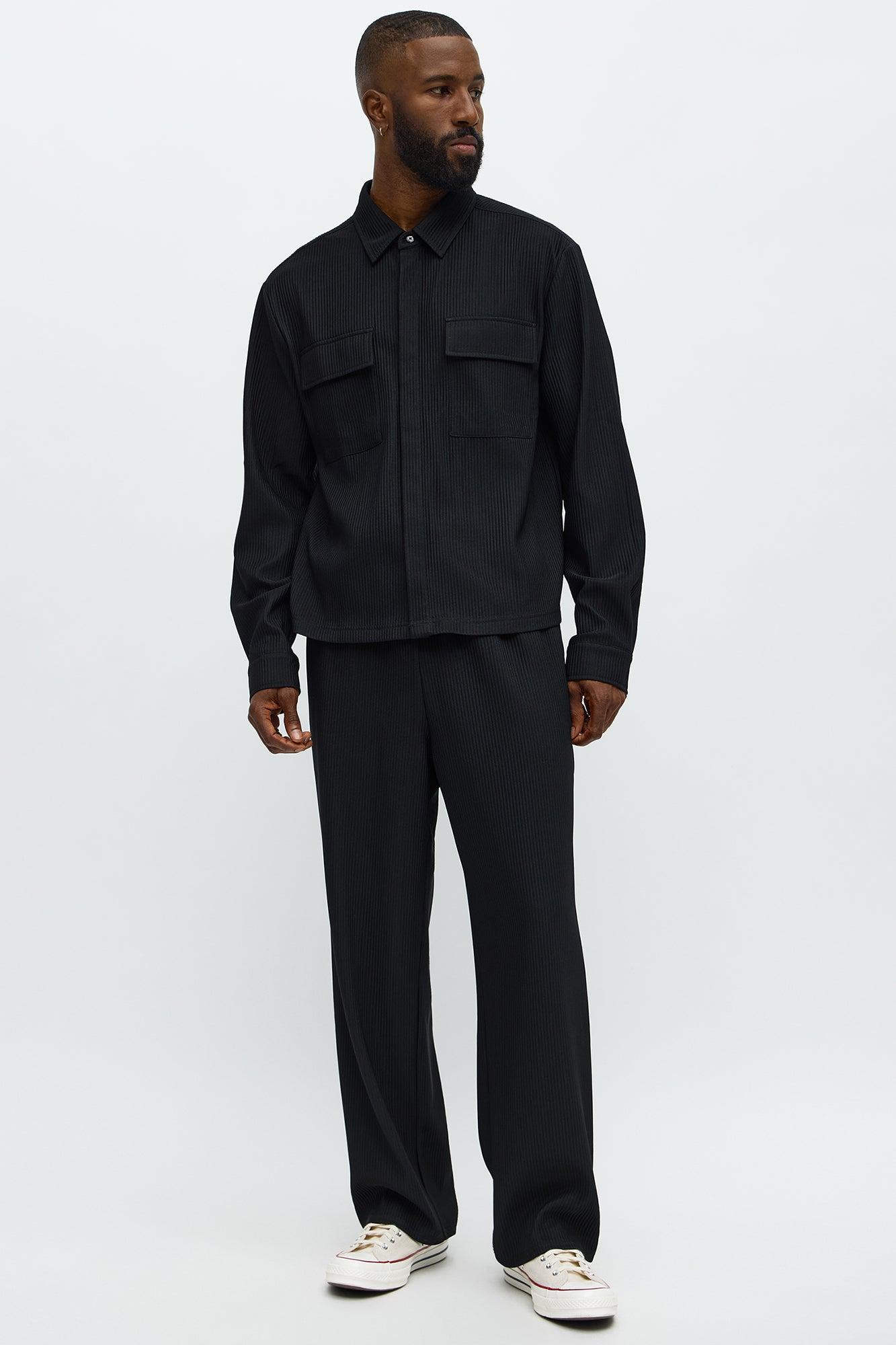 Show Up Cropped Long Sleeve Button Up Shirt - Black Male Product Image