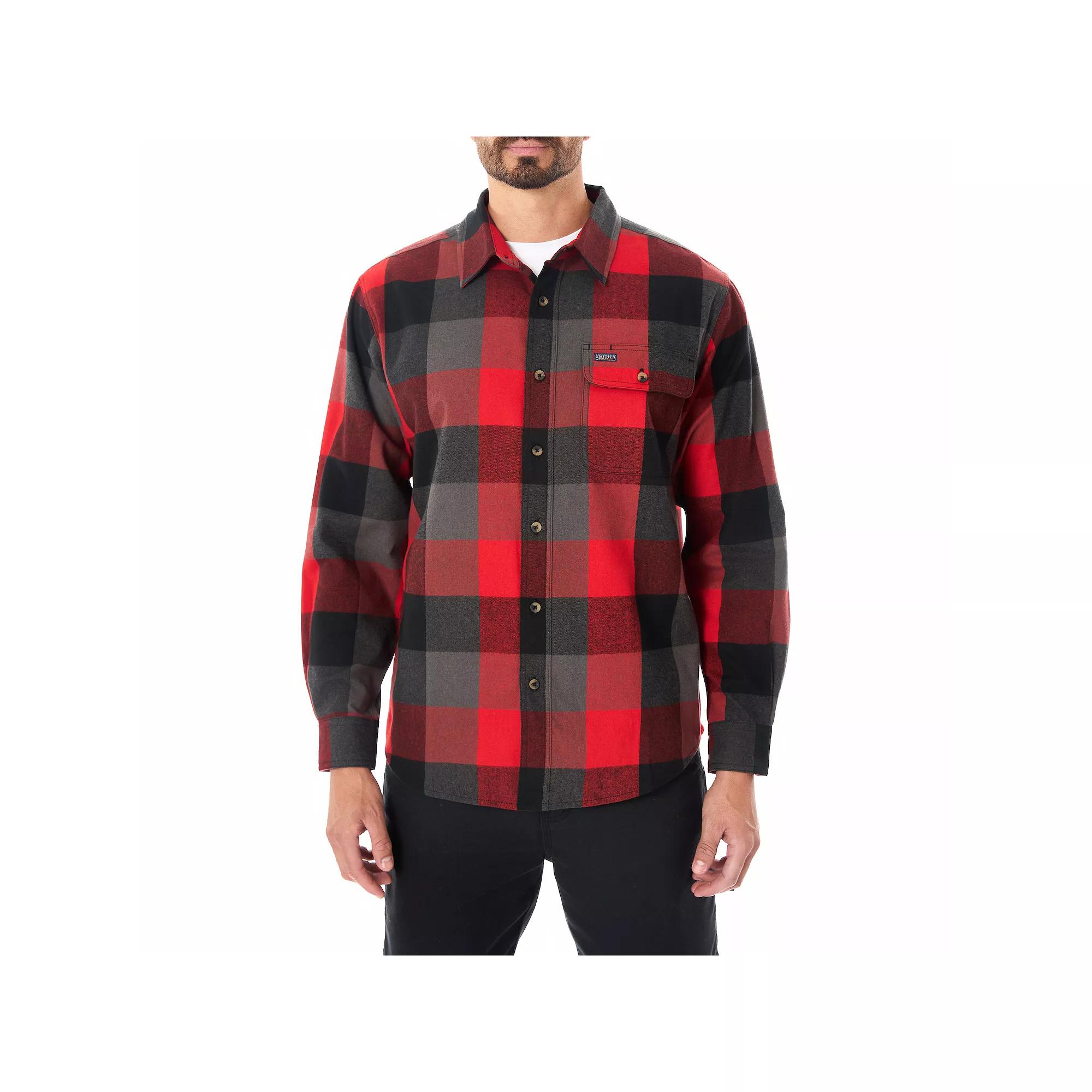 Men's Smith's Workwear Relaxed-Fit Buffalo Plaid Flannel Button-Down Shirt, Size: Medium, Blue Gray Product Image