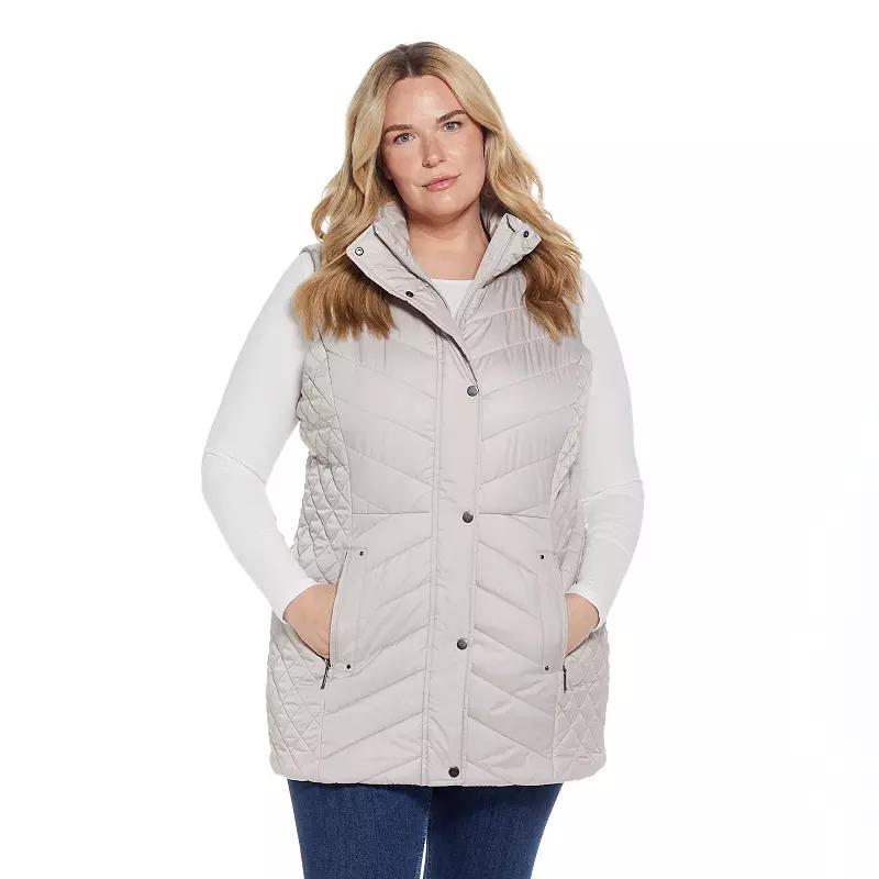 Plus Size Weathercast Quilted Long Puffer Vest, Women's, Size: 2XL, Black Product Image