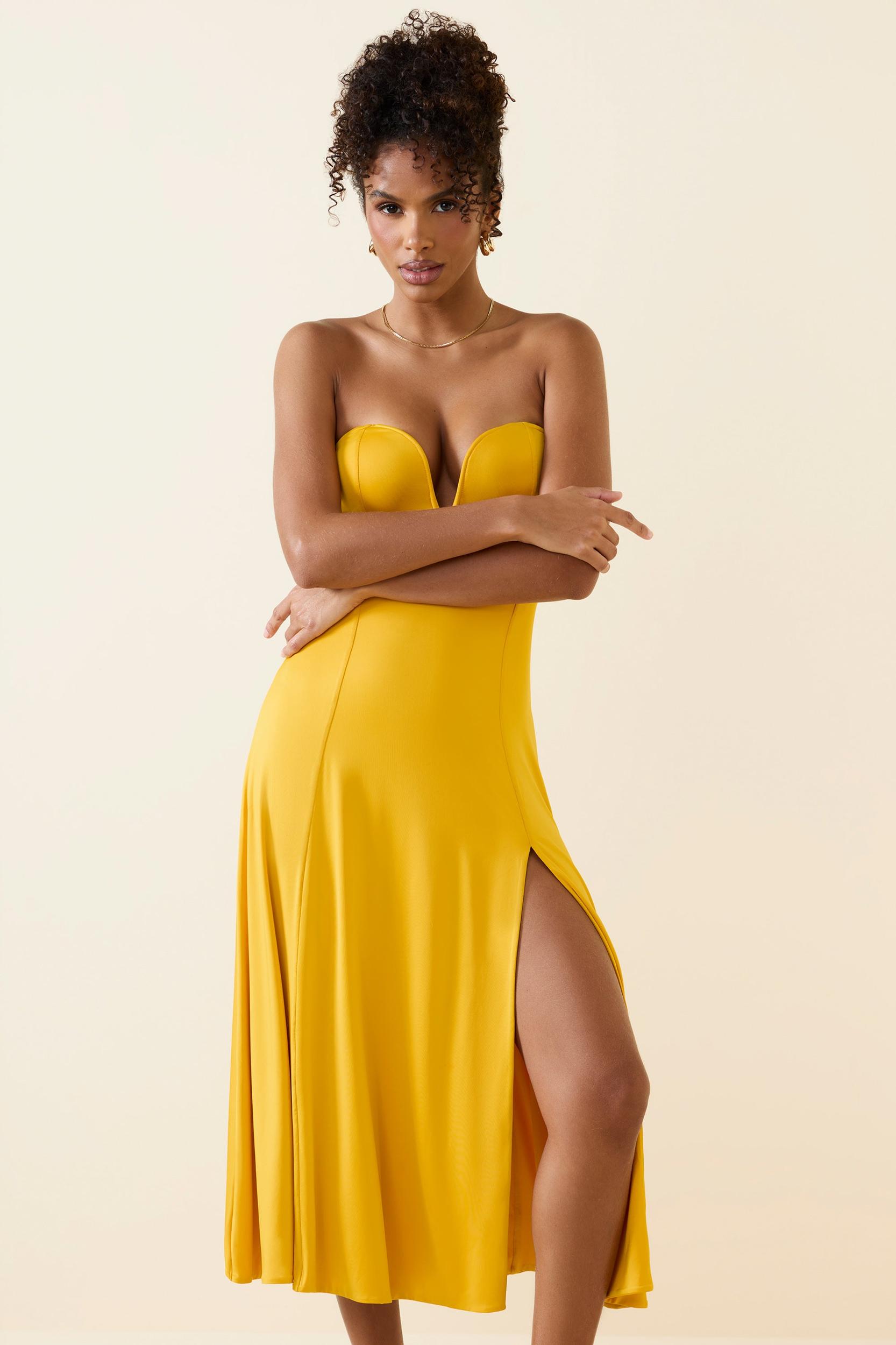 Slinky Jersey Strapless A-Line Midaxi Dress in Golden Yellow Female Product Image