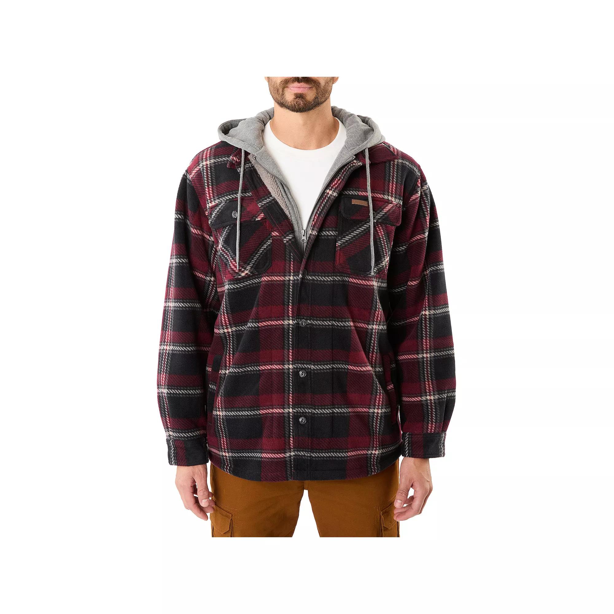Men's Smith's Workwear Plaid Sherpa-Lined Microfleece Hooded Shirt Jacket, Size: XXL, Red Product Image