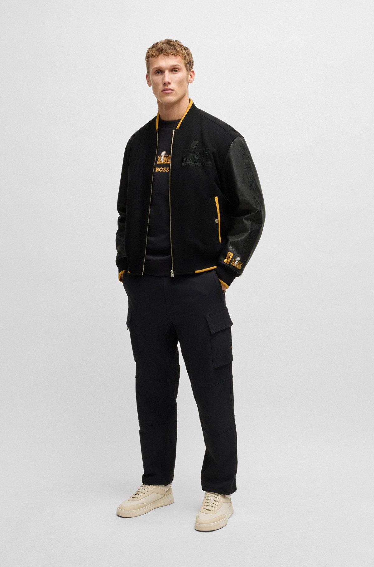 BOSS - BOSS x NFL wool jacket with leather sleeves - Black Product Image