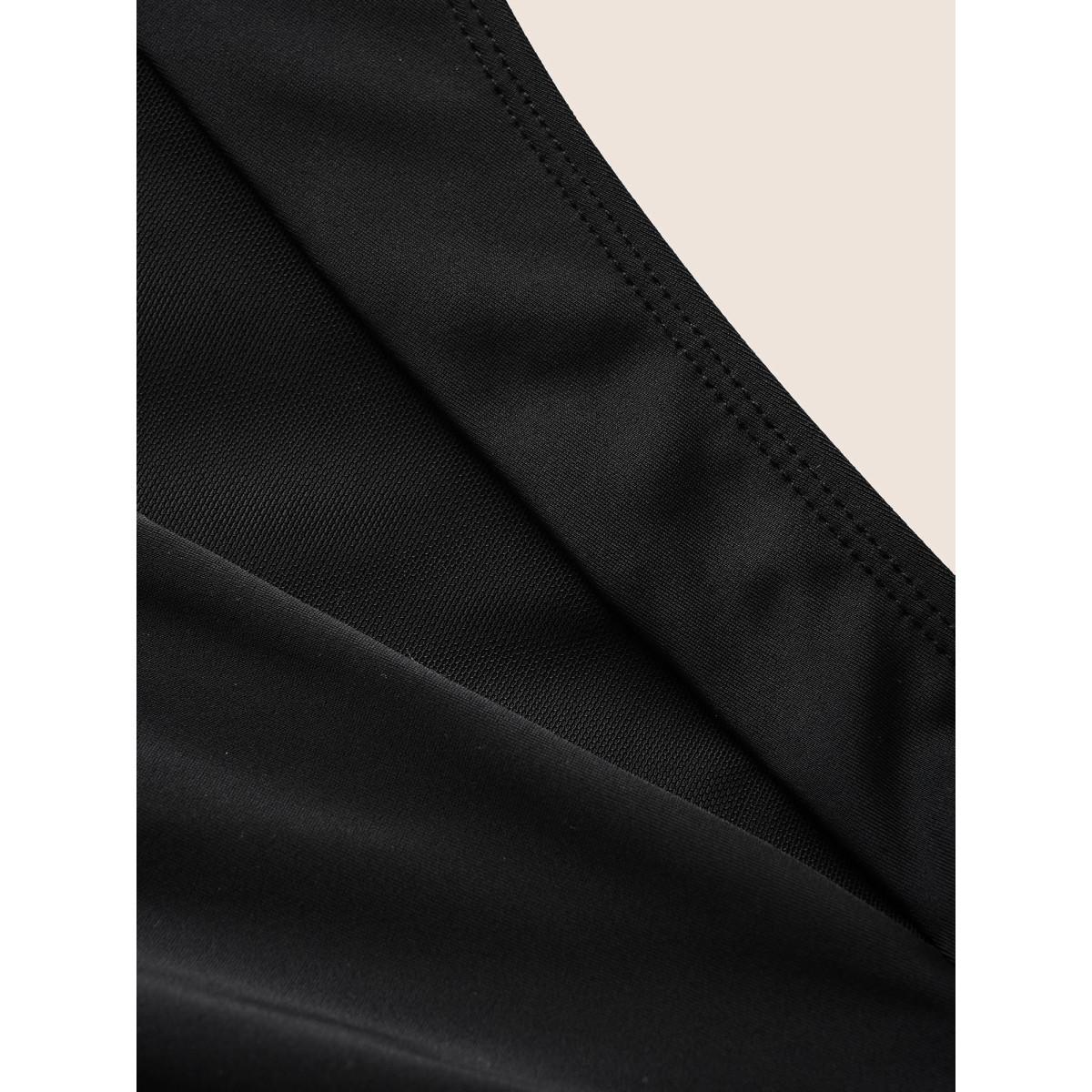 Plus Size Plain Button Detail Skinny Swim Bottom Women's Swimwear Black Beach Button High stretch Skinny High Rise Curve Swim Bottoms BloomChic 10/M Product Image