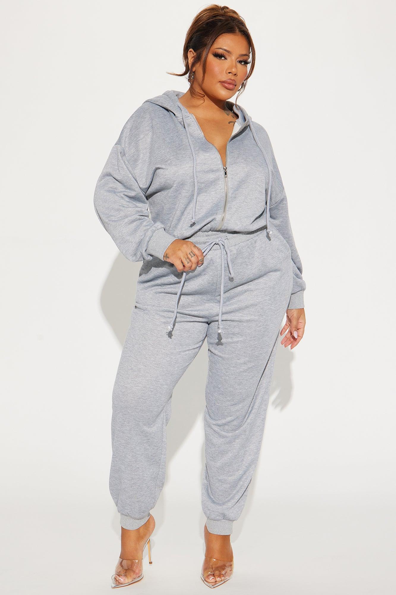 Stella Cinched Waist Sweat Jumpsuit - Heather Grey Product Image