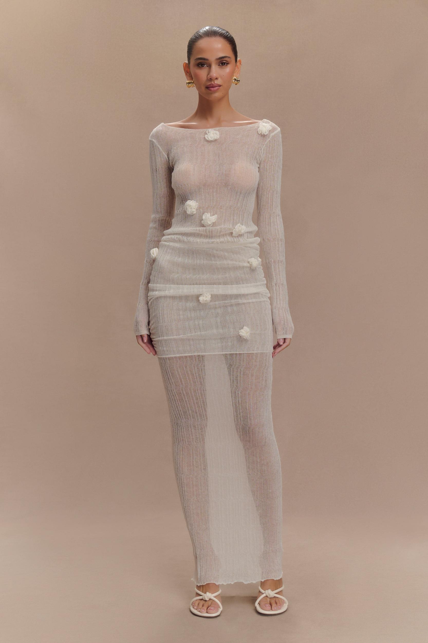 Orianna Orchid Long Sleeve Knit Top - Ivory Product Image