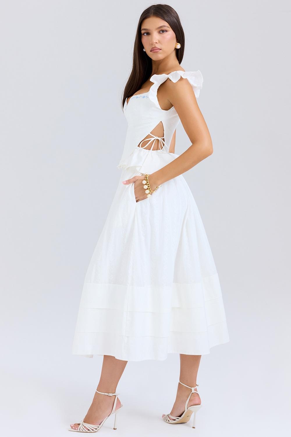 Augustine  white embroidered cotton midi skirt Product Image