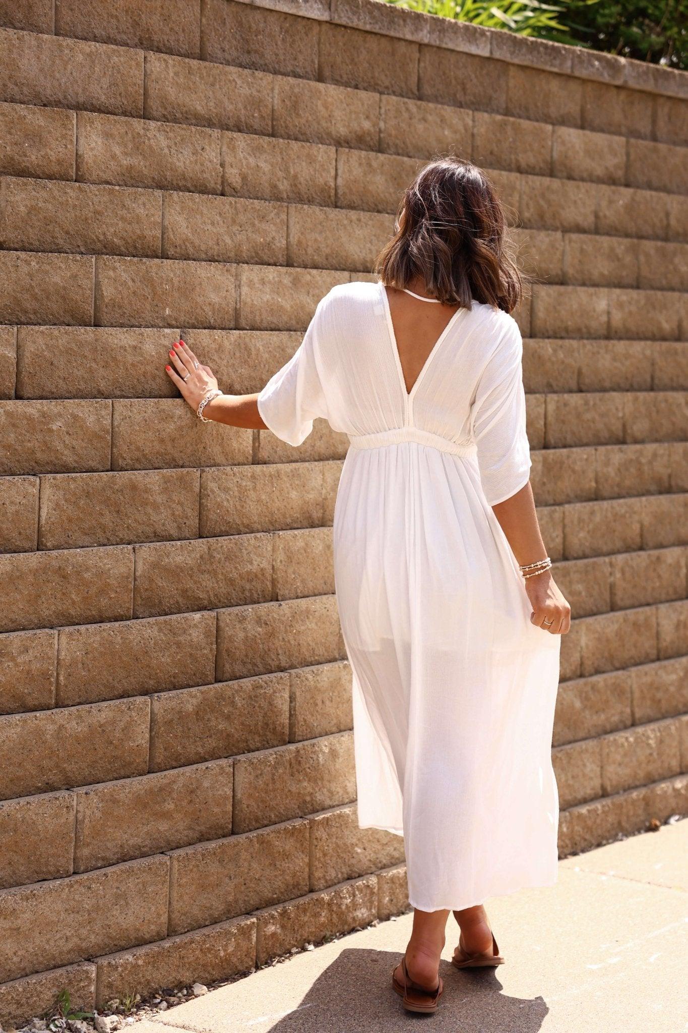 Angelica White Plunging V Neck Maxi Dress - FINAL SALE Product Image