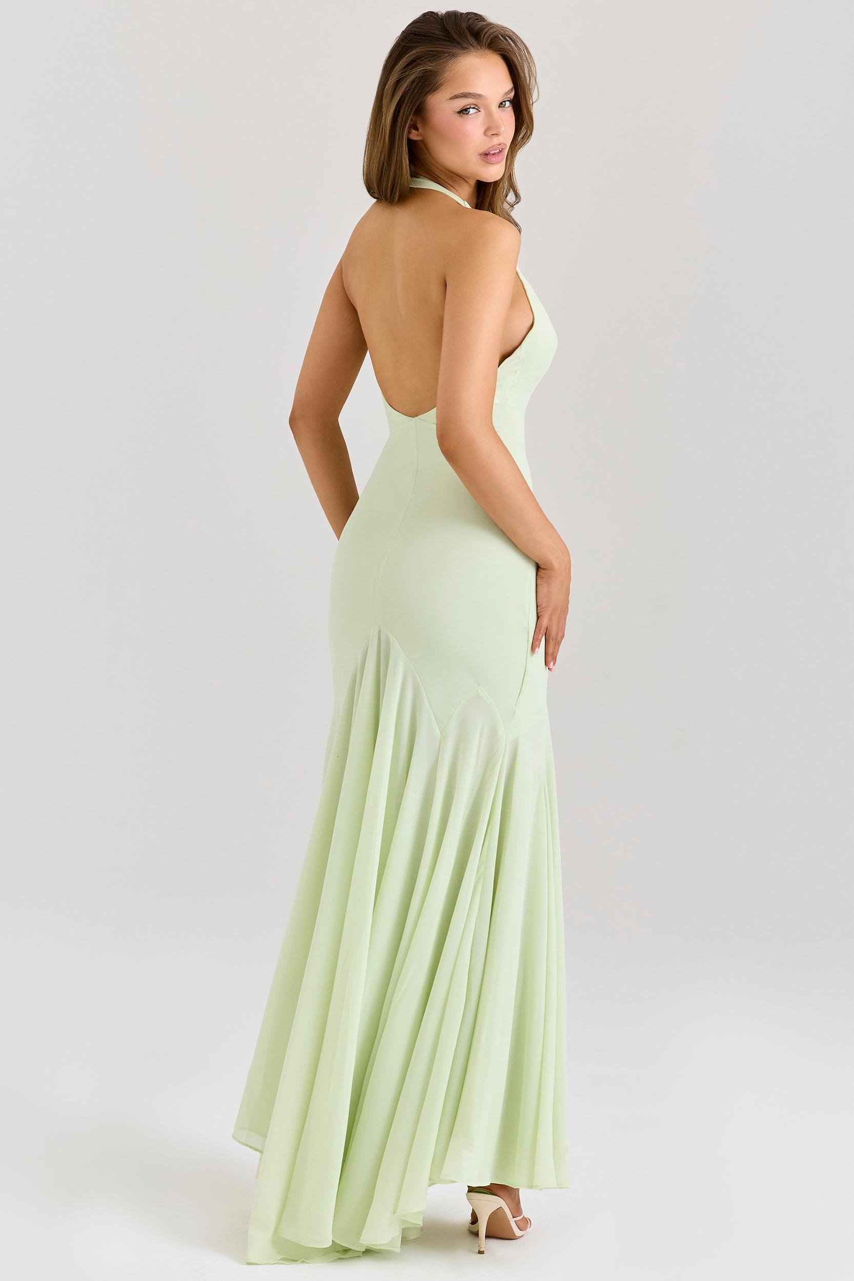 Tamara  pistachio georgette draped midi dress Product Image
