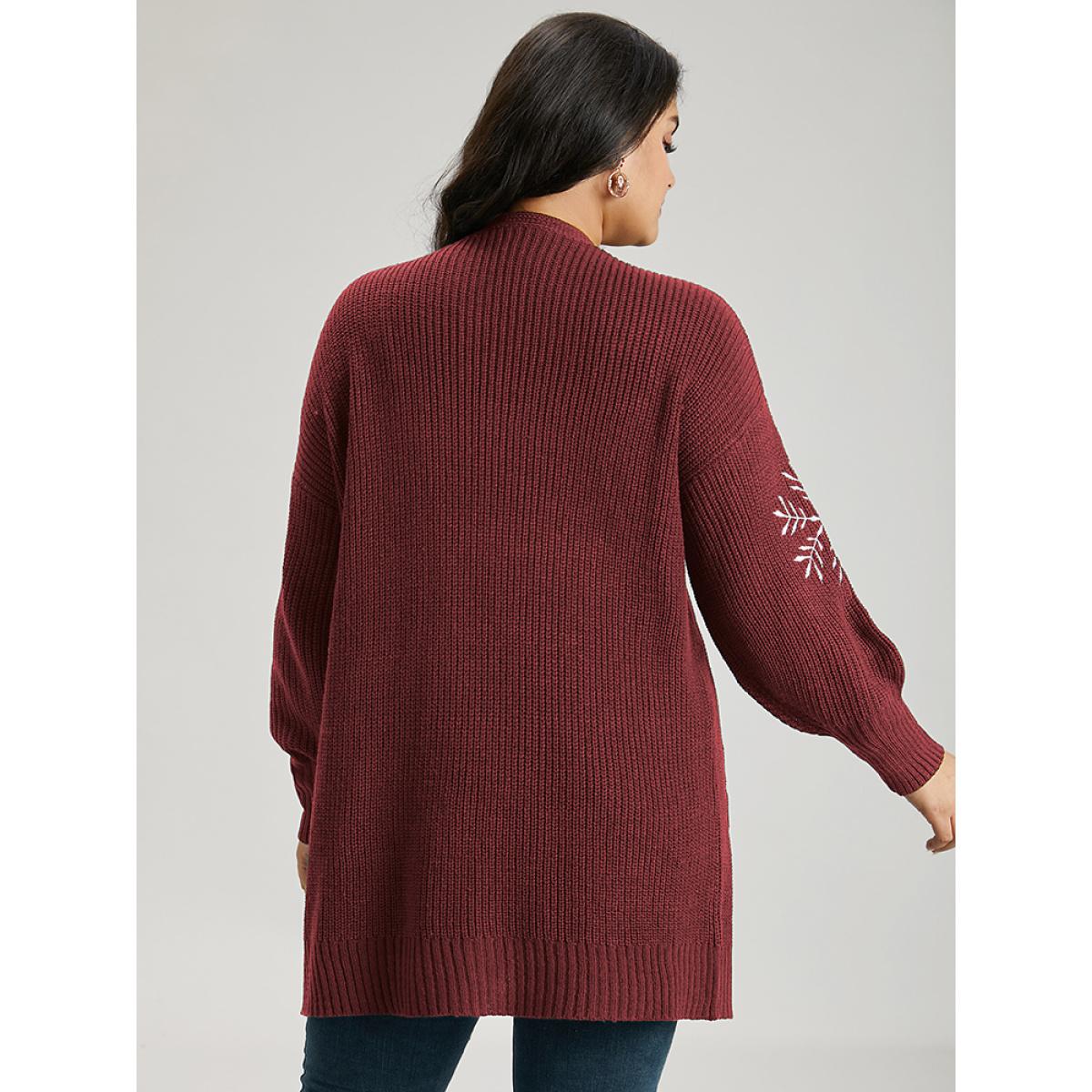 Plus Size Snowflake Embroidered Patched Pocket Cardigan Scarlet Women Casual Loose Long Sleeve Festival-Christmas Cardigans BloomChic 28/5X Product Image