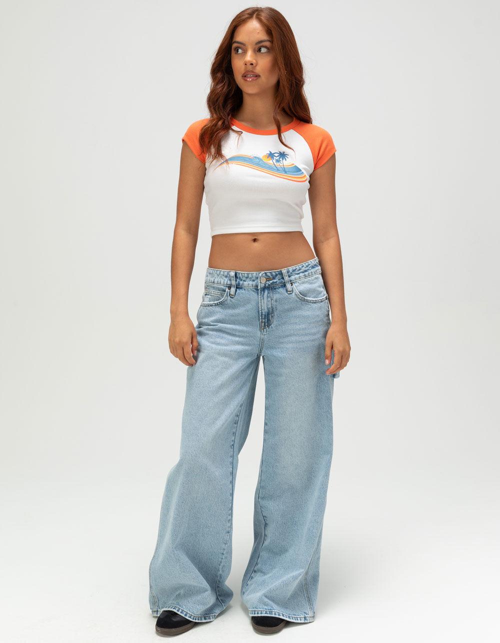 ROXY Wave Stripe Womens Raglan Baby Tee - ORANGE/WHITE Product Image