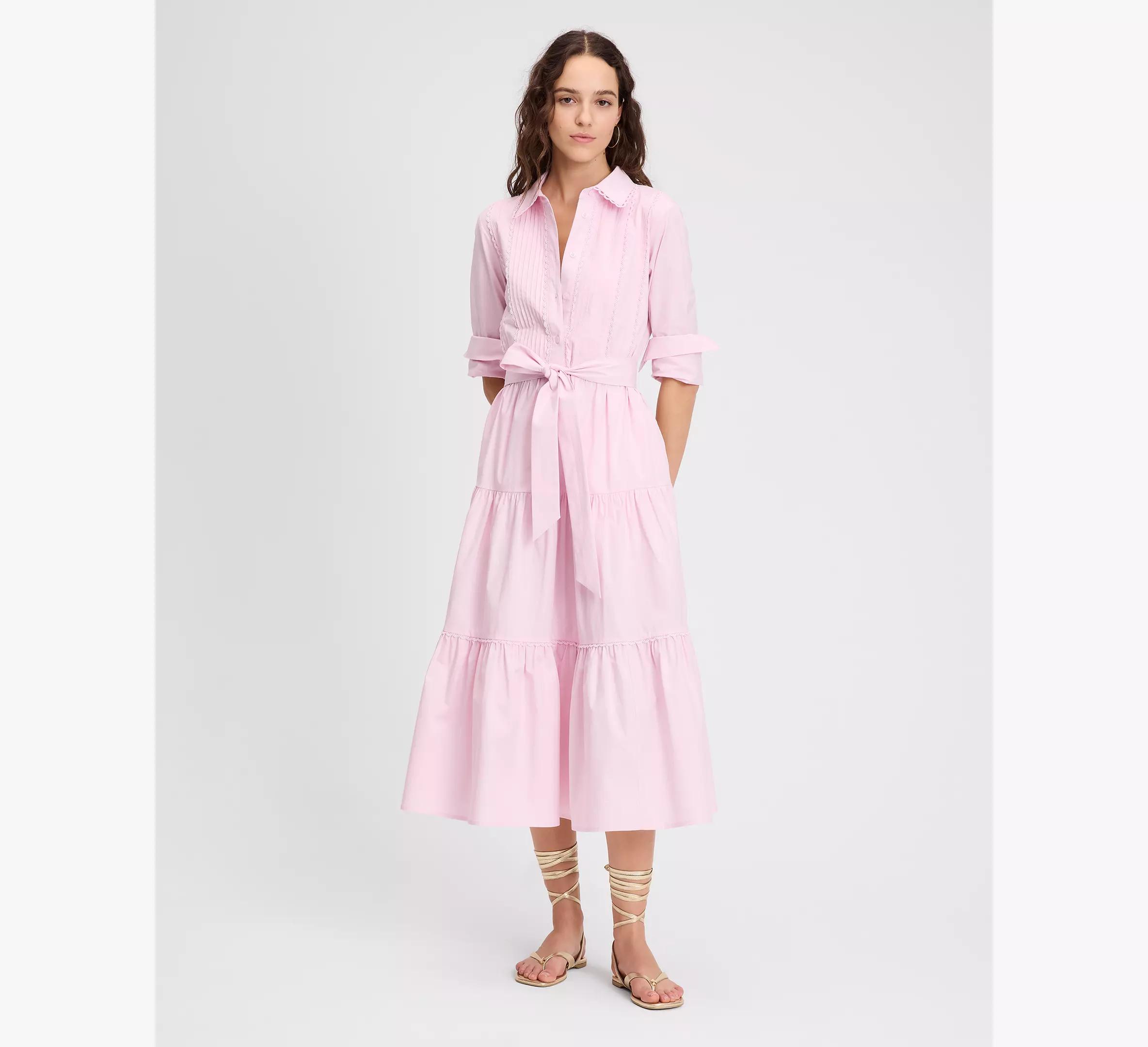 Pintuck Tiered Shirt Dress Product Image