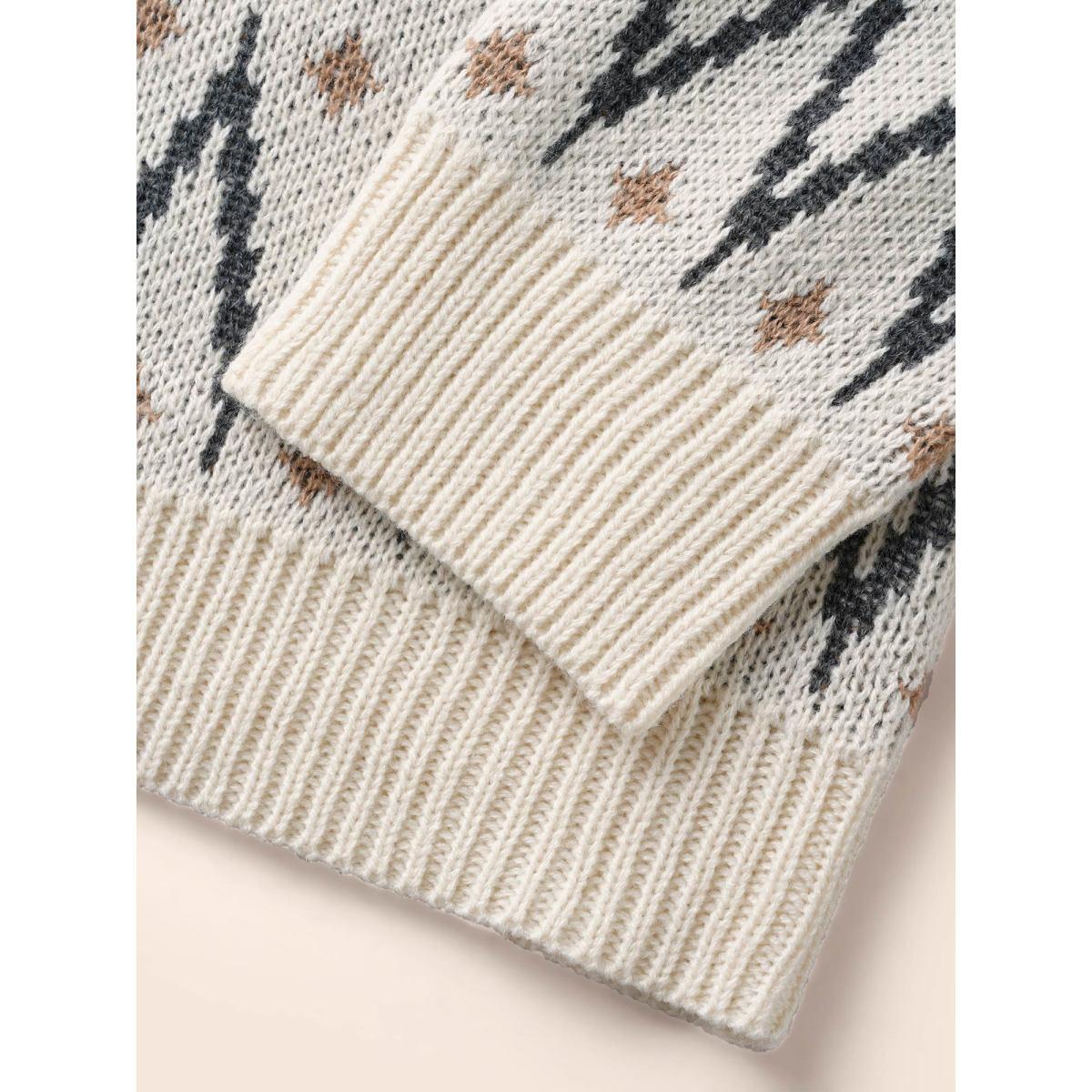 Plus Size Fair Isle Jacquard Crew Neck Pullover Beige Women Casual Long Sleeve Round Neck Everyday Pullovers BloomChic 18-20/2X Product Image