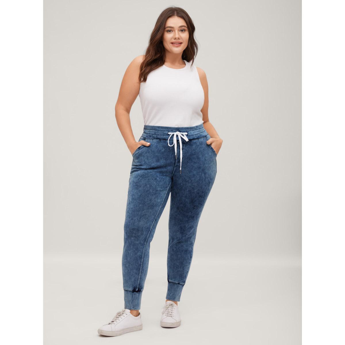 Plus Size Stretchy Waist-Tie Skinny-Fit Jeans Women Midblue High stretch Slanted pocket Jeans BloomChic 22/3X Product Image