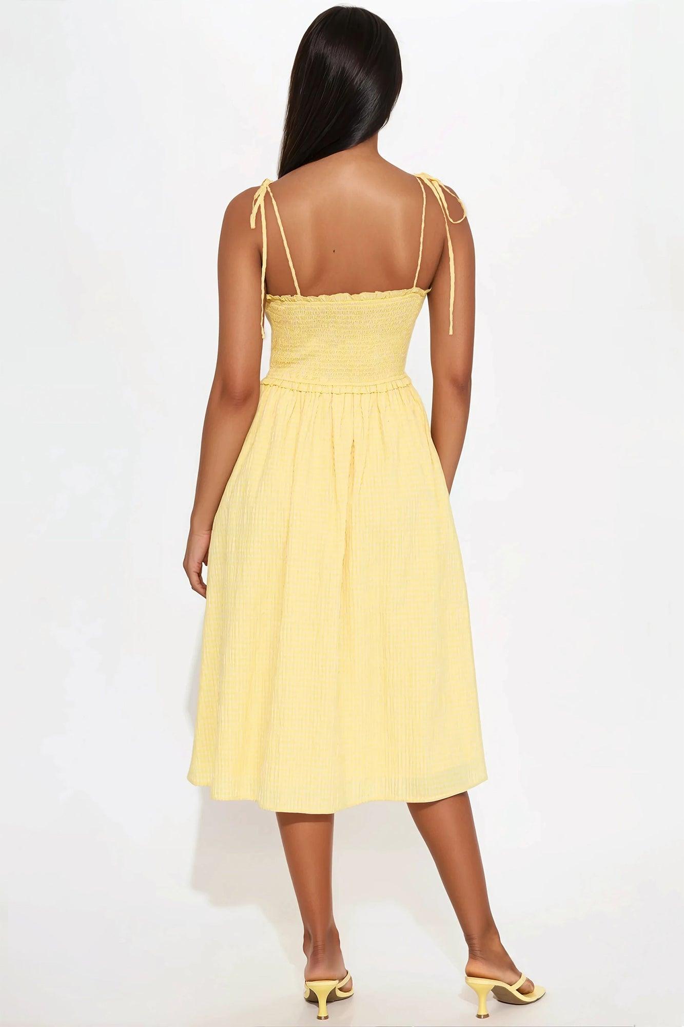 Sun Beam Smocked Midi Dress - Yellow Product Image