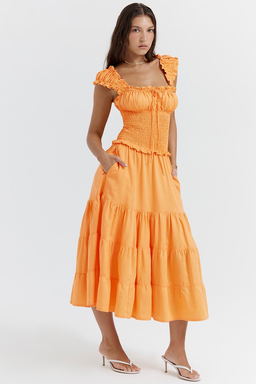 Phedra  tangerine shirred sundress Product Image